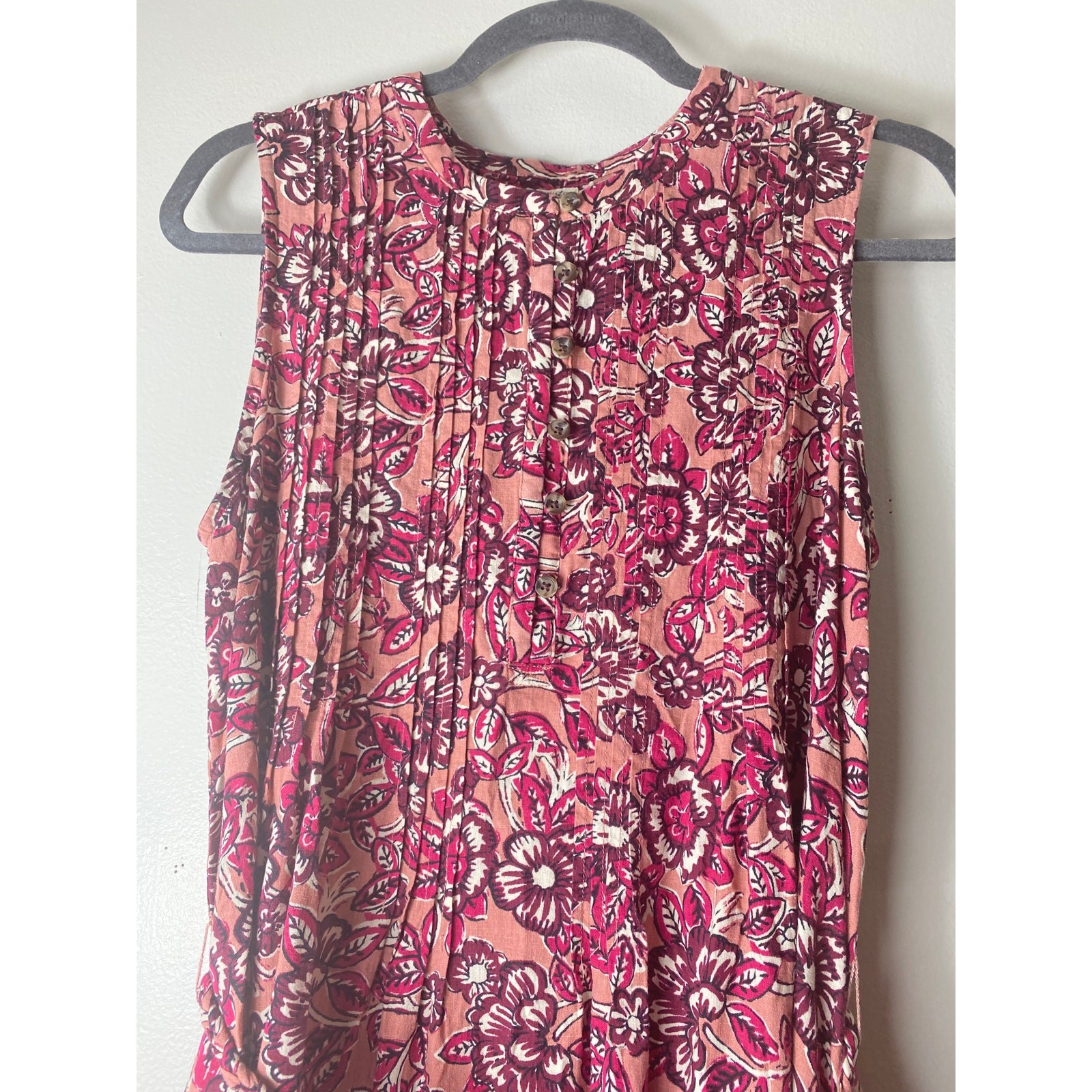 FAHERTY DRESS M ISHA LINEN FLORAL MIDI PINK COTTAGECORE MILKMAID FALL BOHO