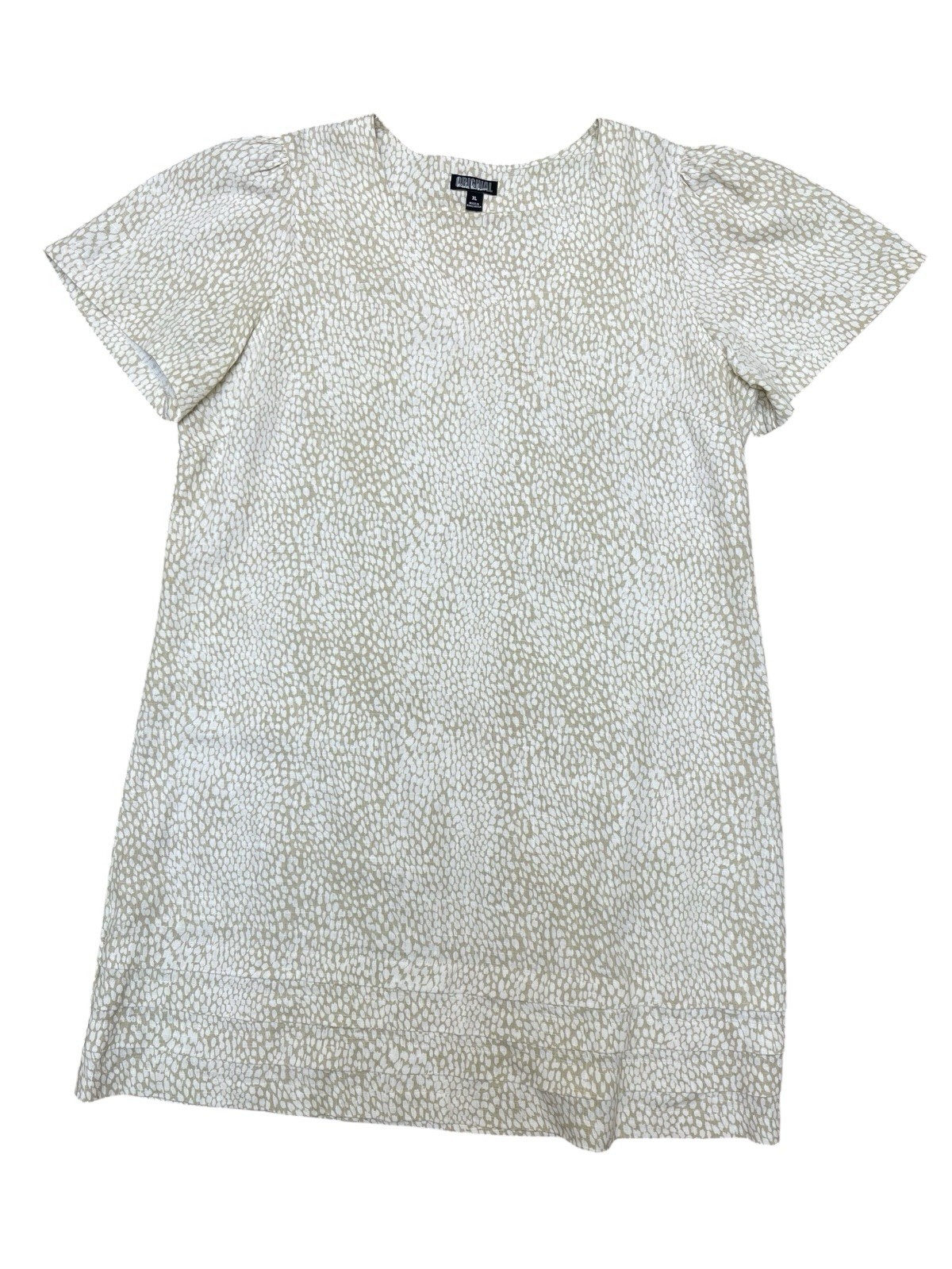 Original Nicole Miller XL Linen Blend Tunic Top V Neck Beige Short Sleeve