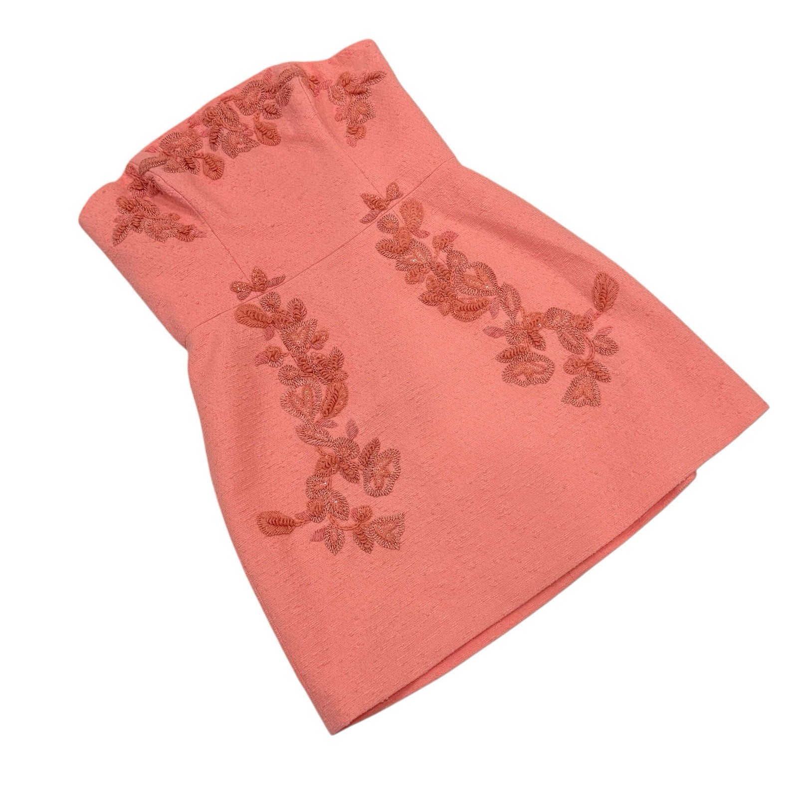 Carolina Herrera Embroidered Strapless Mini Dress Sunset Coral SZ 12 NWT $3490