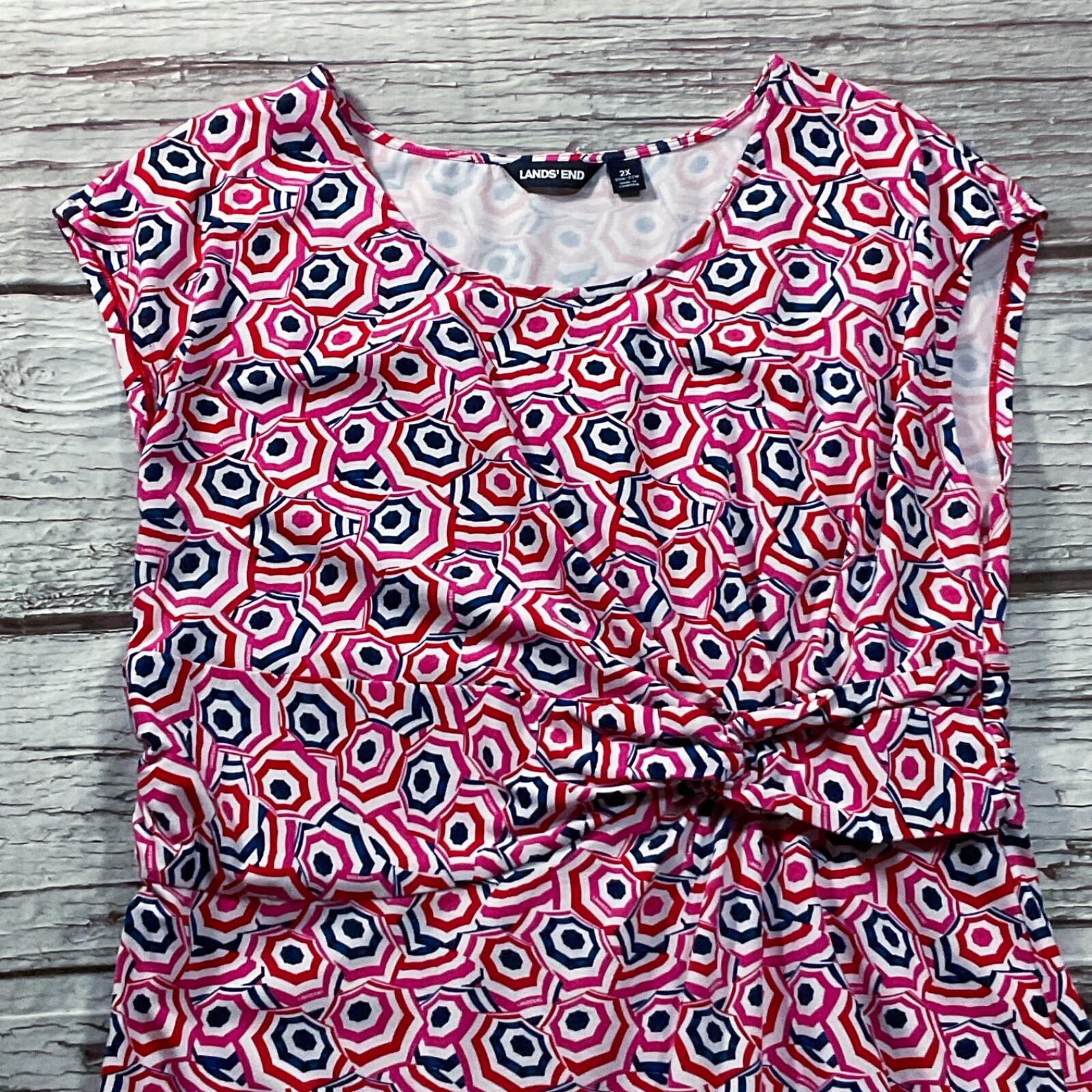 Lands End Womens Dress size 2X Red Blue Multi A-Line Cotton Stretch Sleeveless