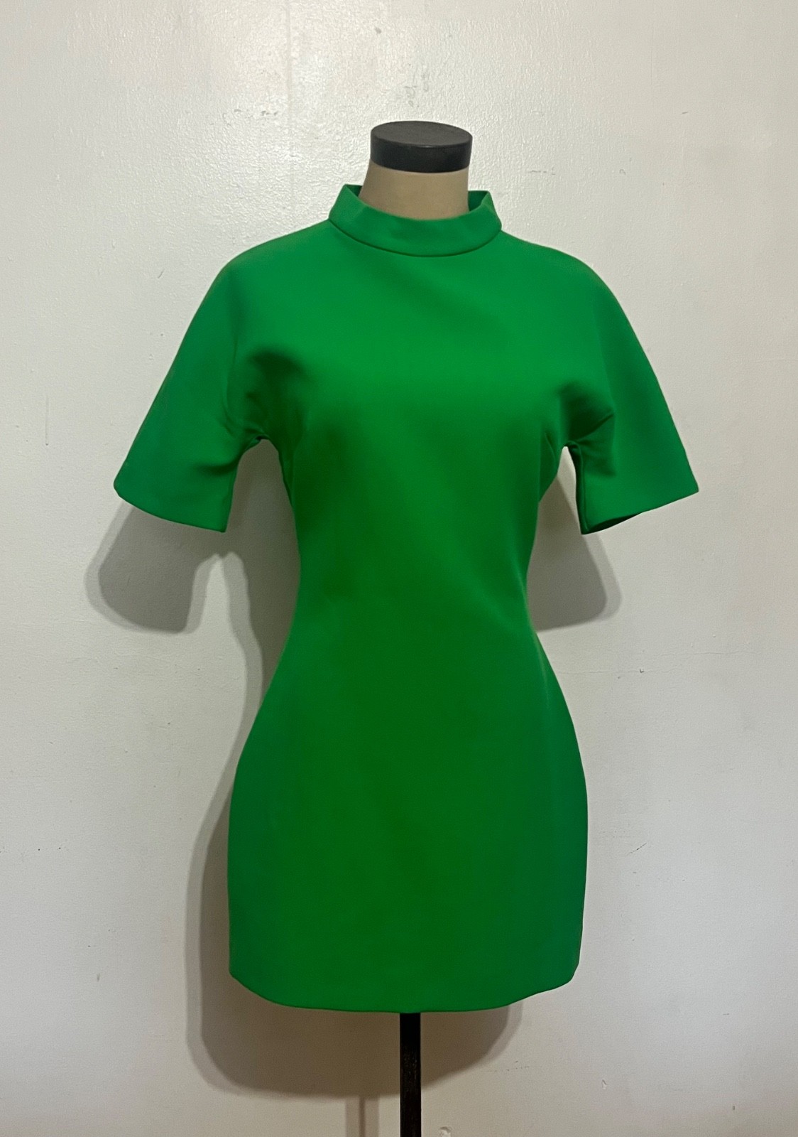 ZARA Vibrant Green Mini Mock Neck Dress with Short Sleeves – Size Small