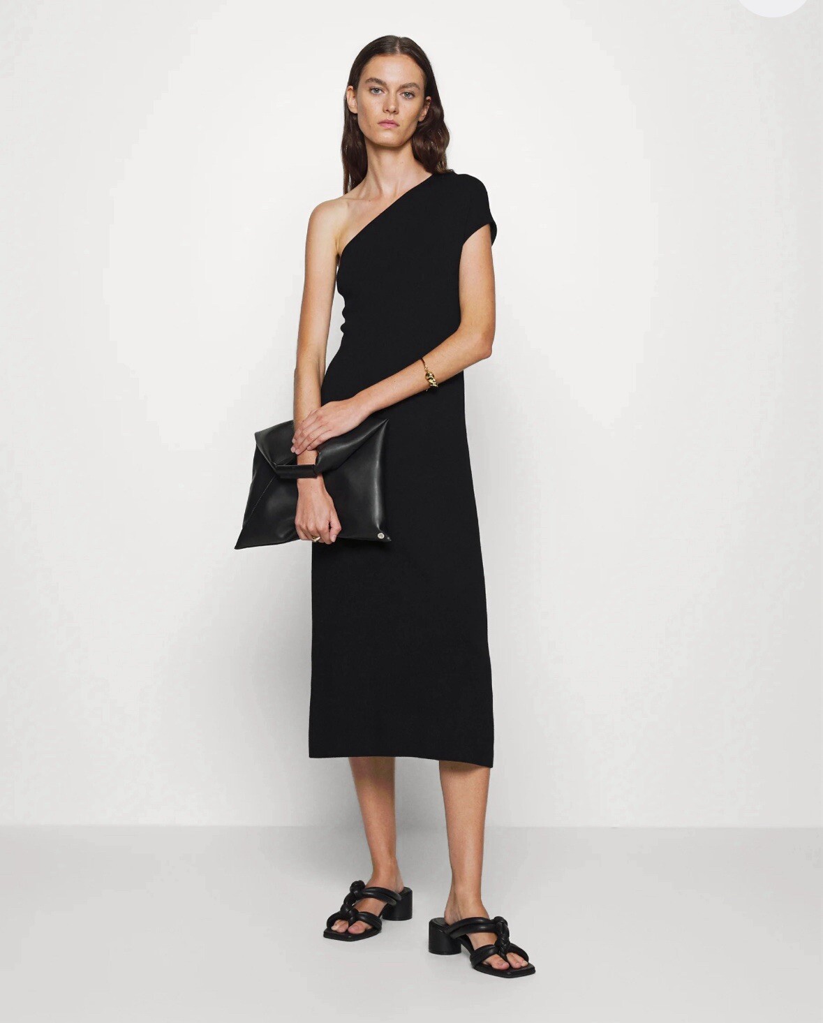 Filippa K Black One Shoulder Katia Midi Dress. XL $260