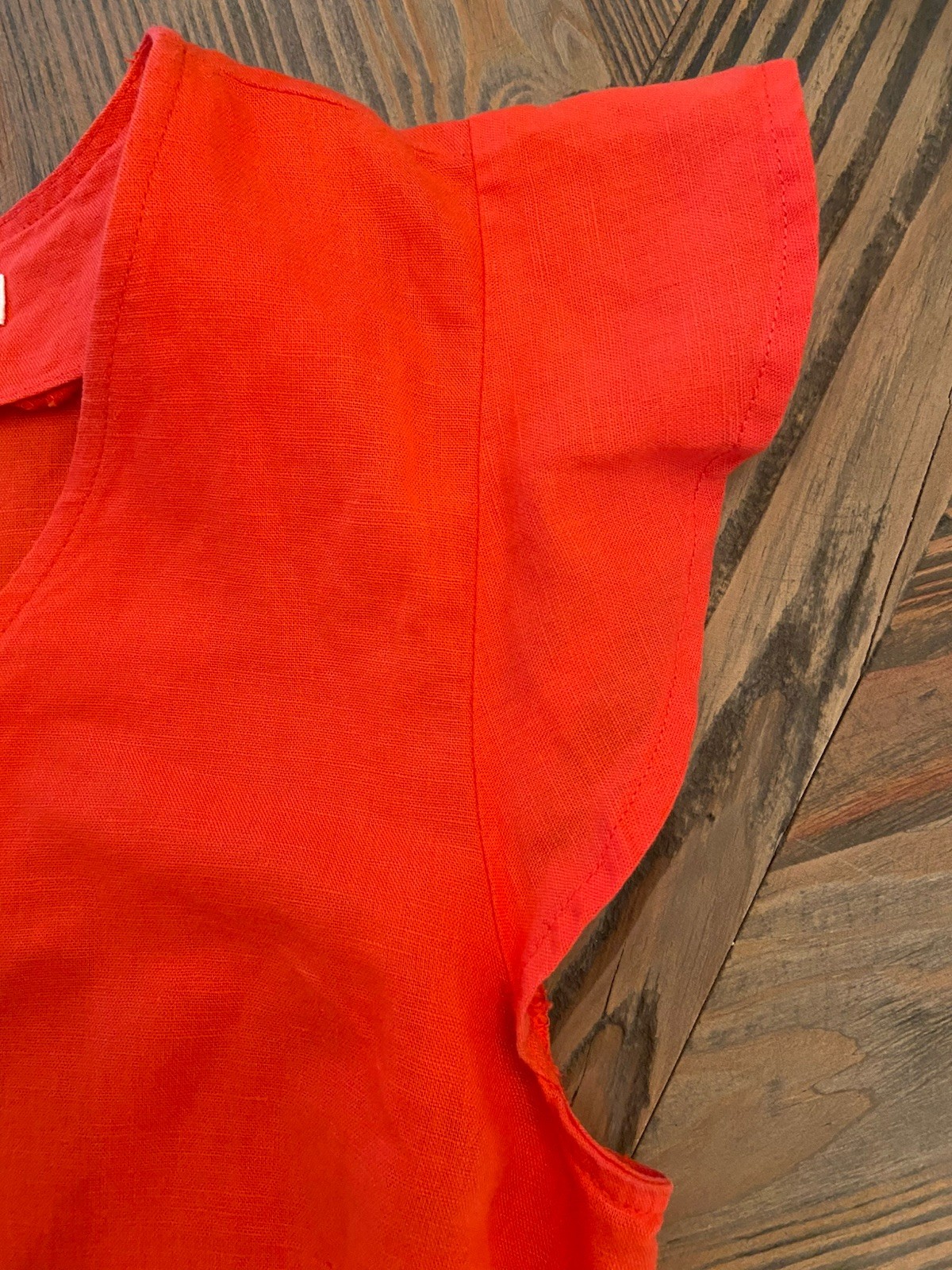 Goodthreads Linen Cotton Tiered Dress Women’s Medium Coral Red Flutter Sleeve