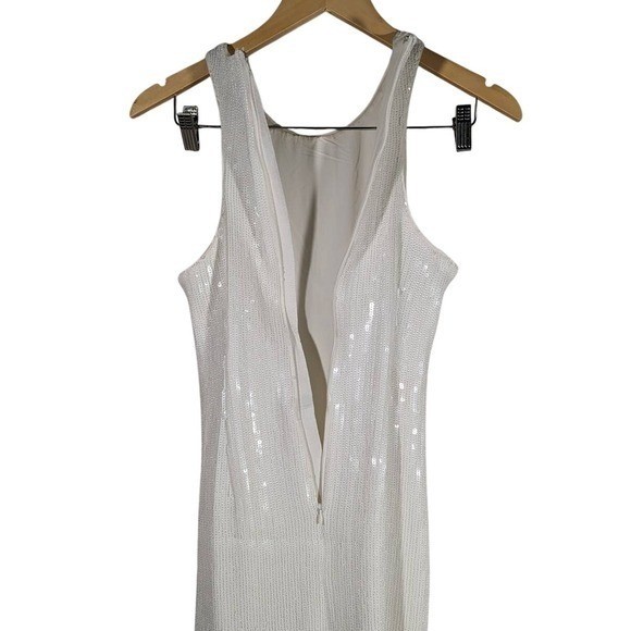 J. Crew Collection White Sequin Fringe Maxi Dress Formal Evening Gown Size 2