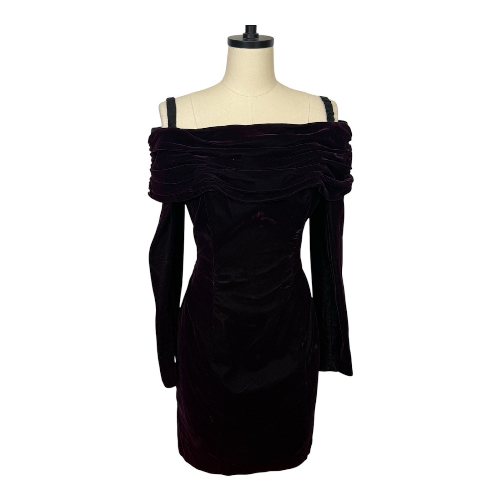 Vintage Purple Velvet Dress 1990s Grunge Off Shoulder Medium/Large