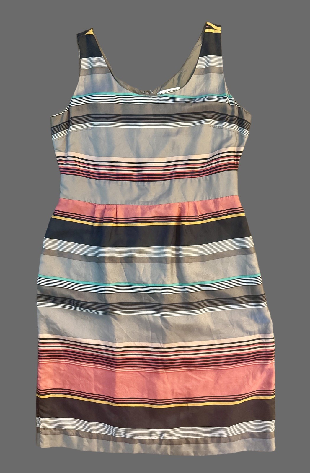 Banana Republic Silk Casey Sheath Dress Womens 14 Multi Striped Lined Back Zip