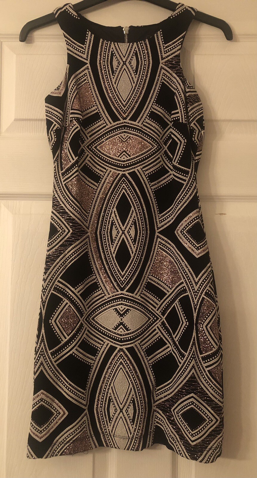 Speechless Black/Silver Pink Shimmer Geometric Zip Bodycon Dress Size 1