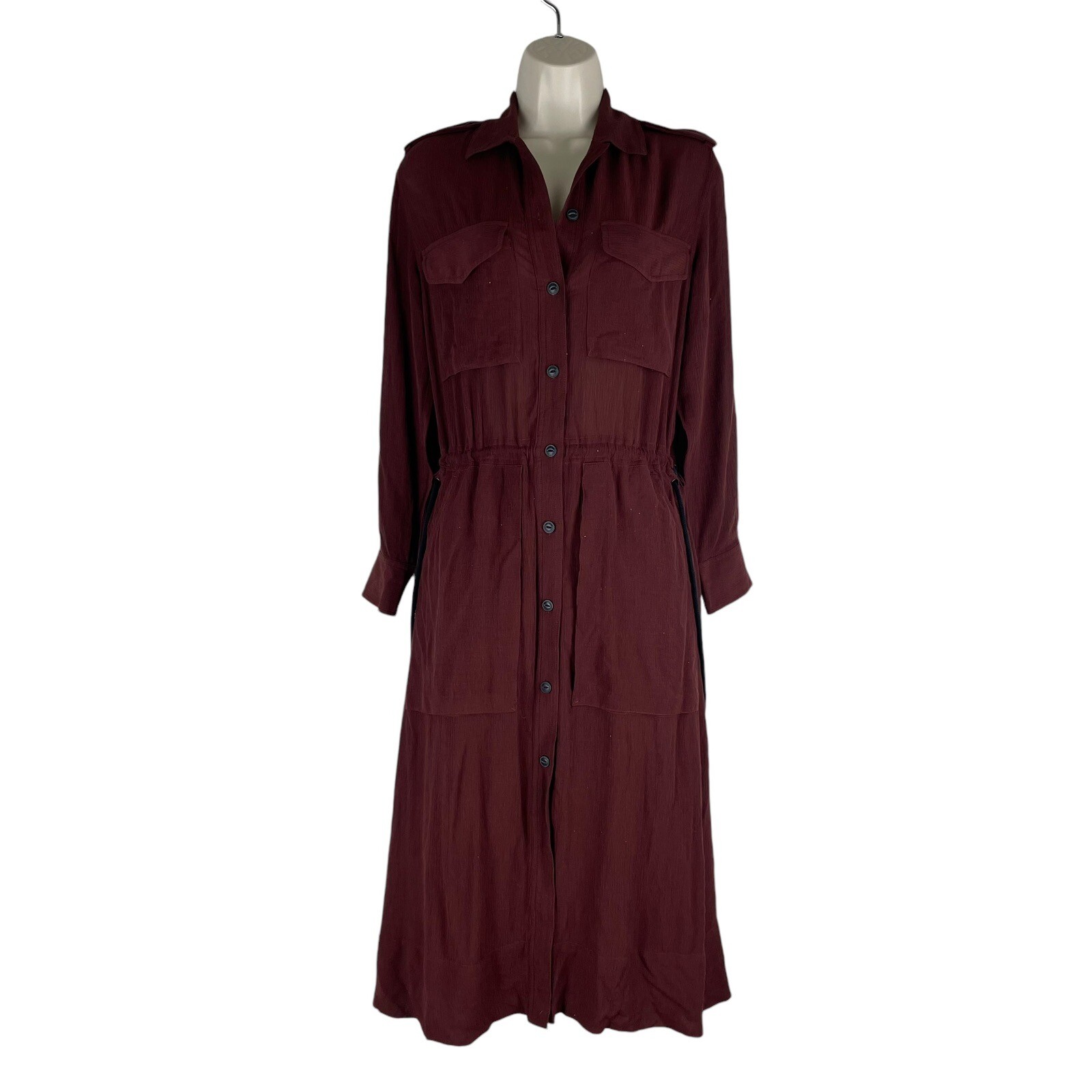 NEW Rag & Bone Oasis Button Down Shirt Dress Waist Tie Deep Red Women Size XXS