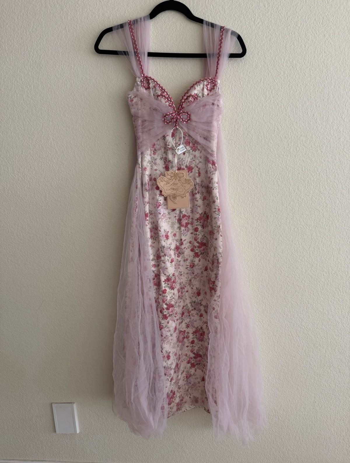 LaceMade Floral Disc Fairy Corset Dress Pink Floral Tulle NWT Small Cottagecore