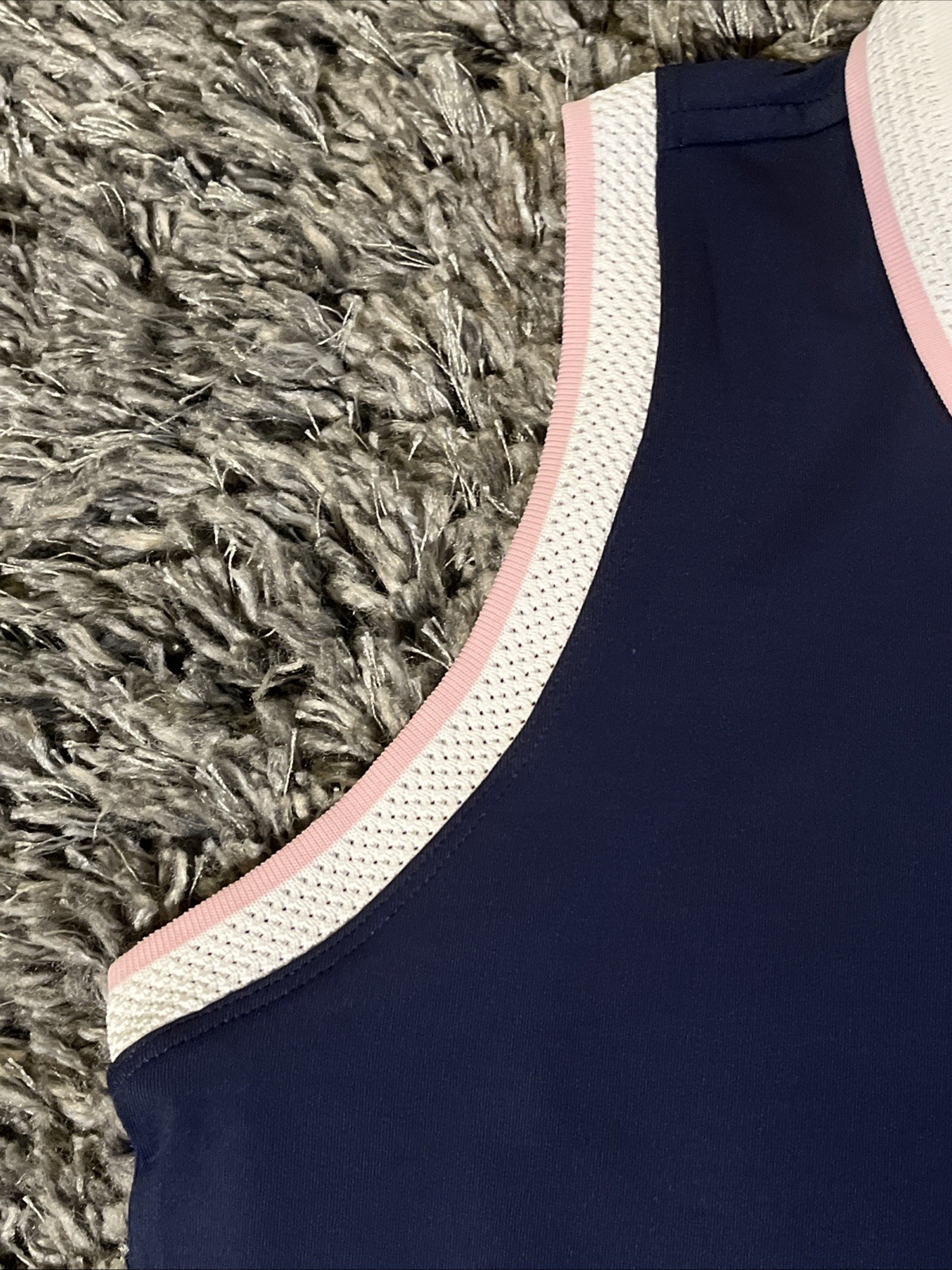 NWT Peter Millar Polo Dress 1/4 Zip Small Navy Blue-White Pink Trim Golf Tennis