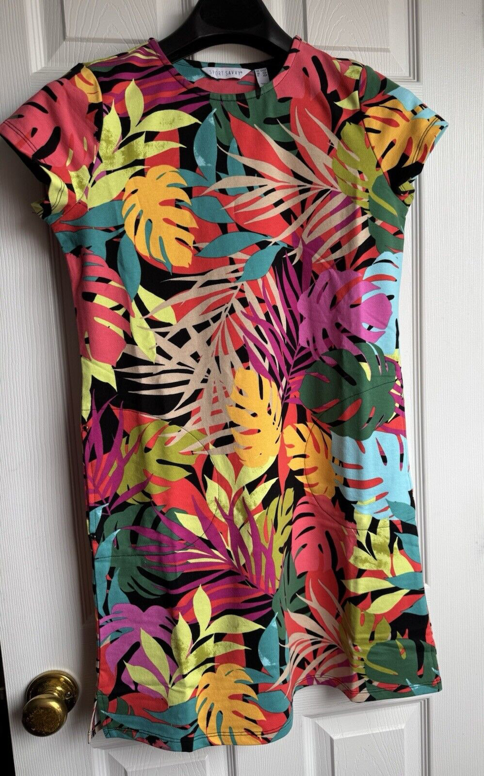 Sport Savvy Women’s French Terry T-Shirt Dress Multi Color Leaf Size XXS P – NEW