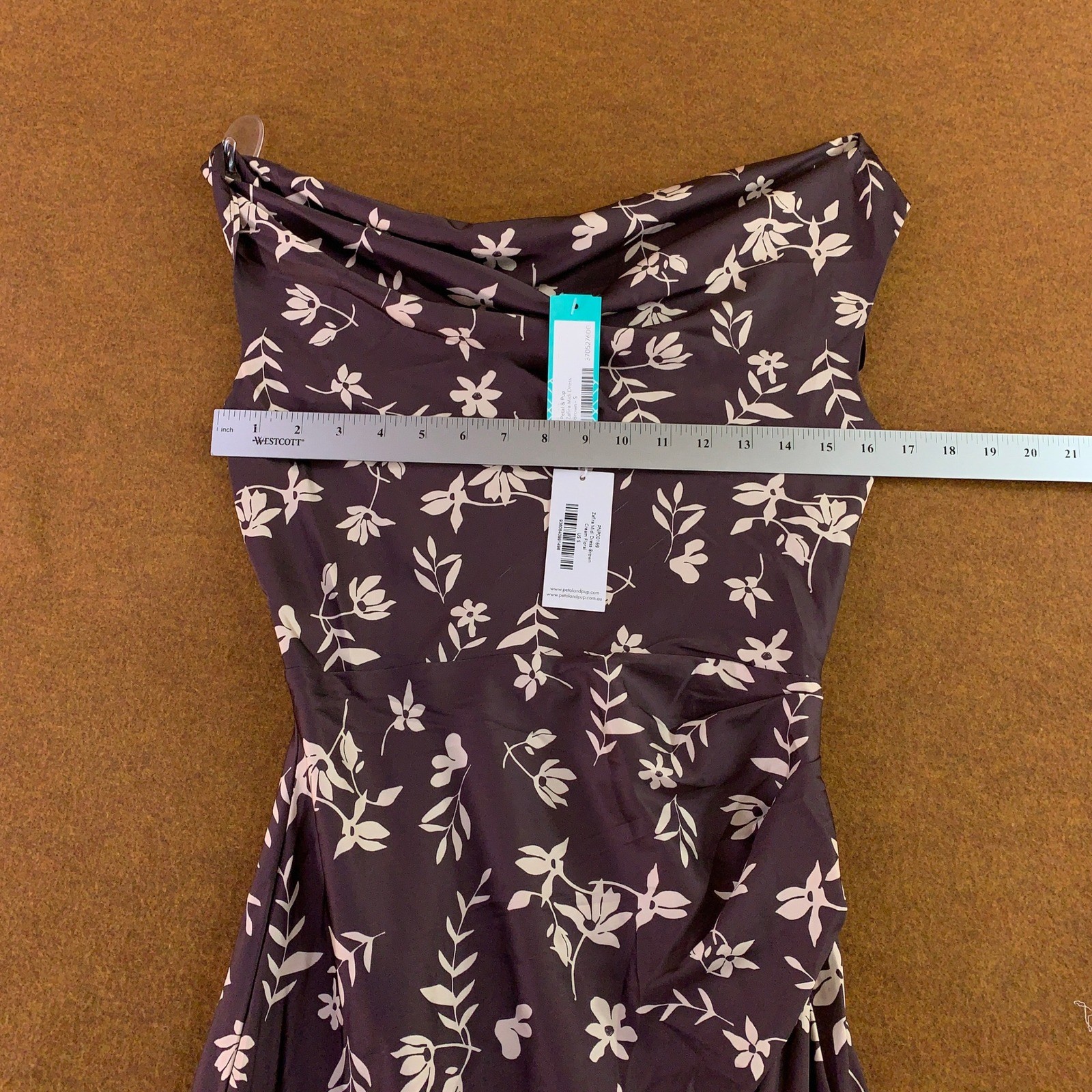 Petal and Pup Womens Small Brown Cream Floral Zafira Cowl Neck Midi Dress NWT