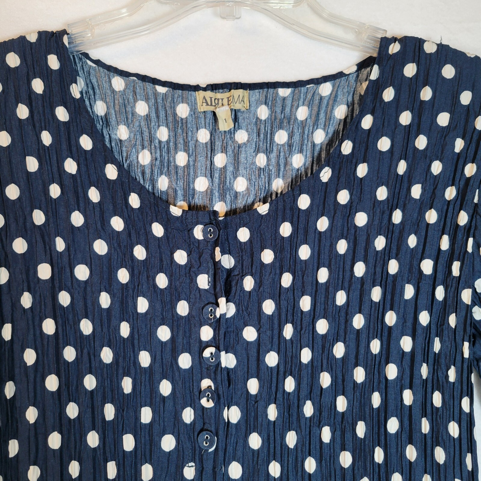 Alquema Womens Smash Pocket Crinkle Midi Dress Size 1 Blue Polka Dot Retro