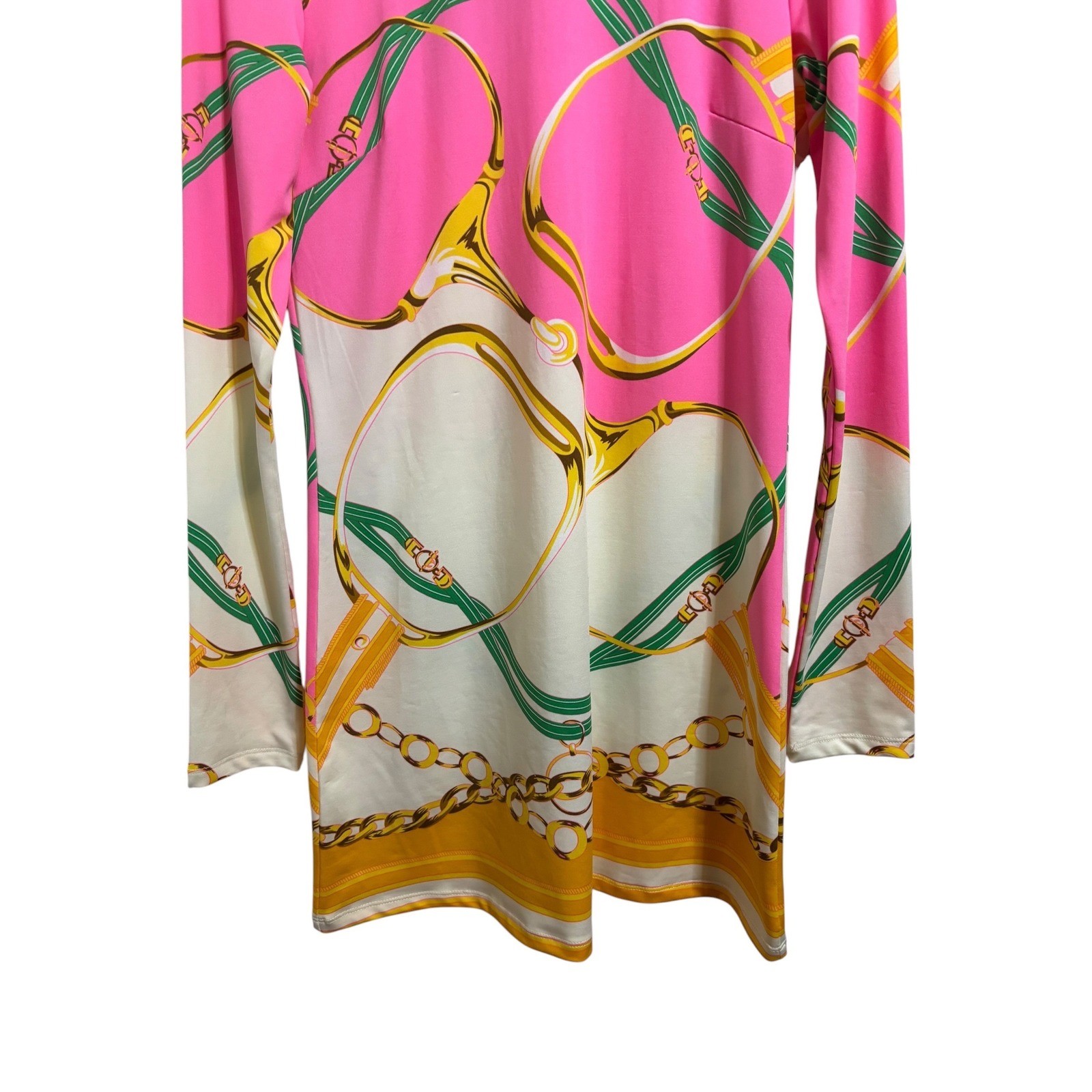 Julie Brown Equestrian Scarf Print Shift Dress 5000 Cruise Resortwear Large NWT