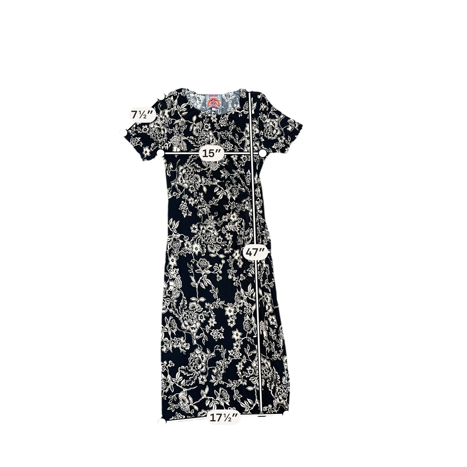 Johnny Was Womens Black Floral Side Tie Midi Dress Short Sleeve Size M
