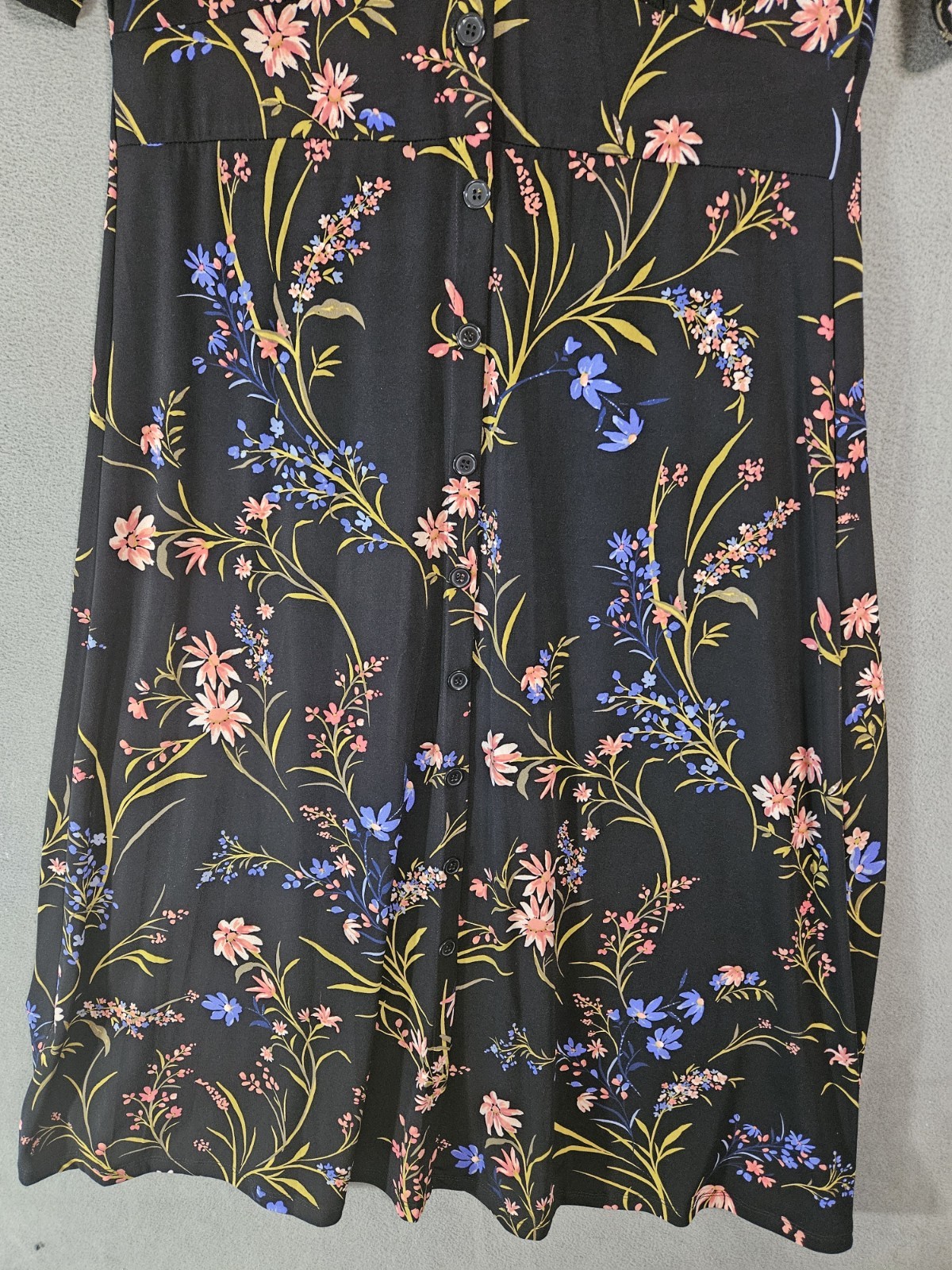 Vintage MSK Dress Large Half Sleeves Multicolor Floral Stretch Boho Button Vneck