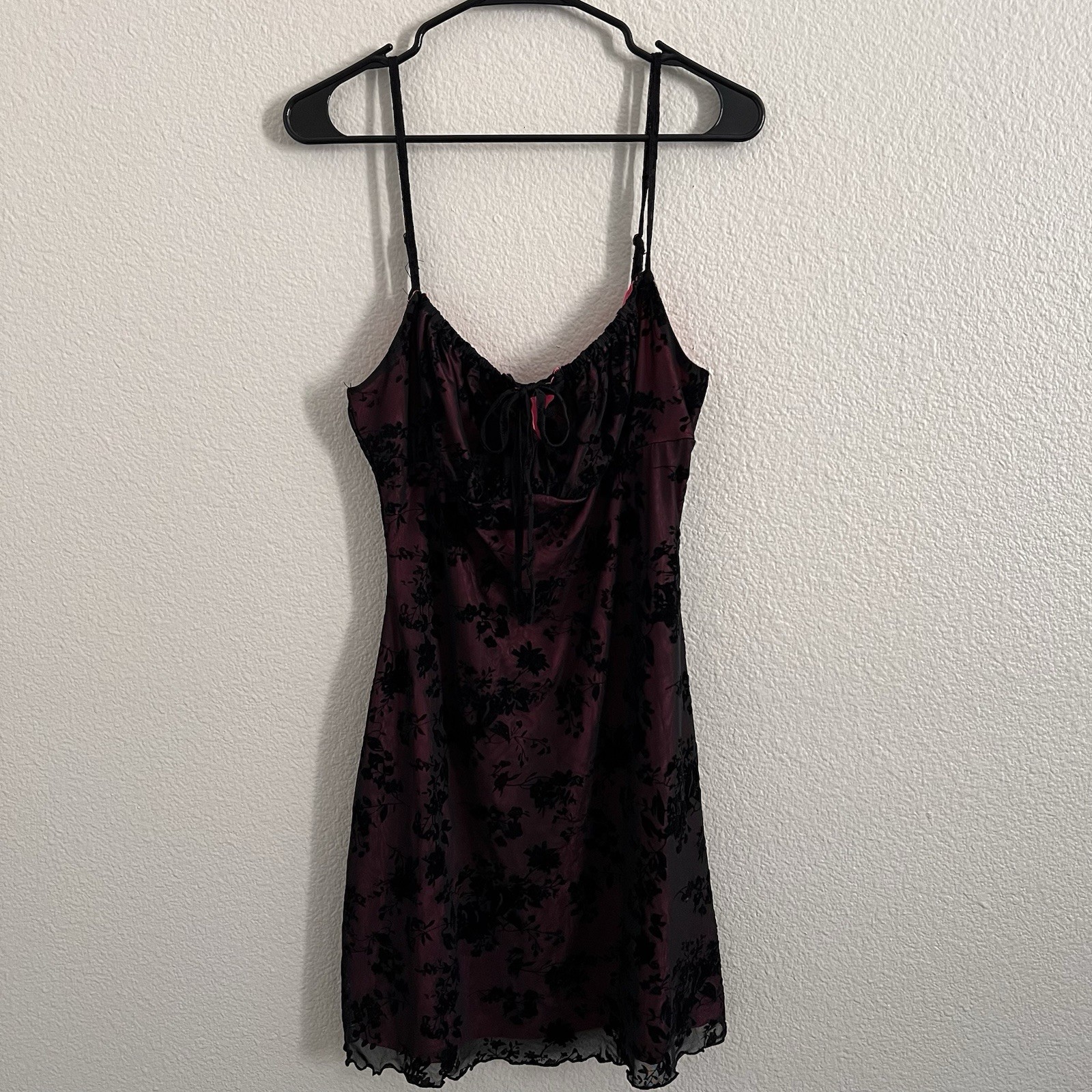 Black Sheer Large Mini Dress Velvet Burnout Lined Empire Waist Whimsigoth Y2K