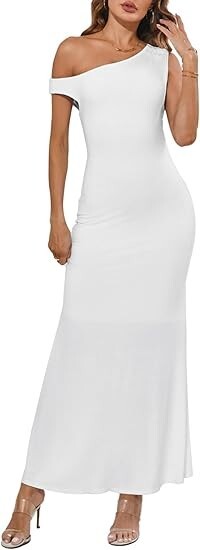 Black viscose, MEROKEETY Shoulder Dress Cocktail Maxi Dress, Medium, Black Dress