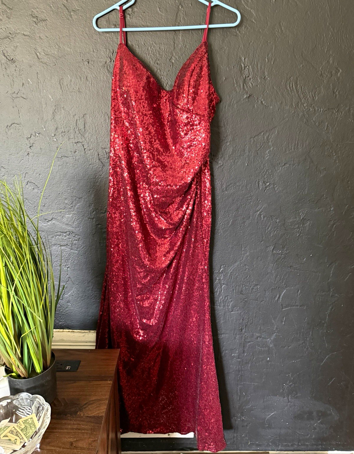 Ever-Pretty Red Sequin V-Neck Strappy Sleeveless Long Gown Formal 4XL