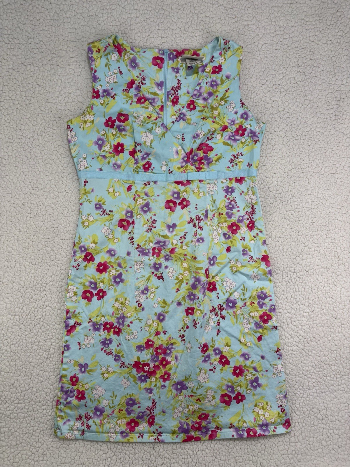 Faded Glory 90s Y2K Floral Tank Dress Size 6 Stretch Bow Empire Waist Surplice