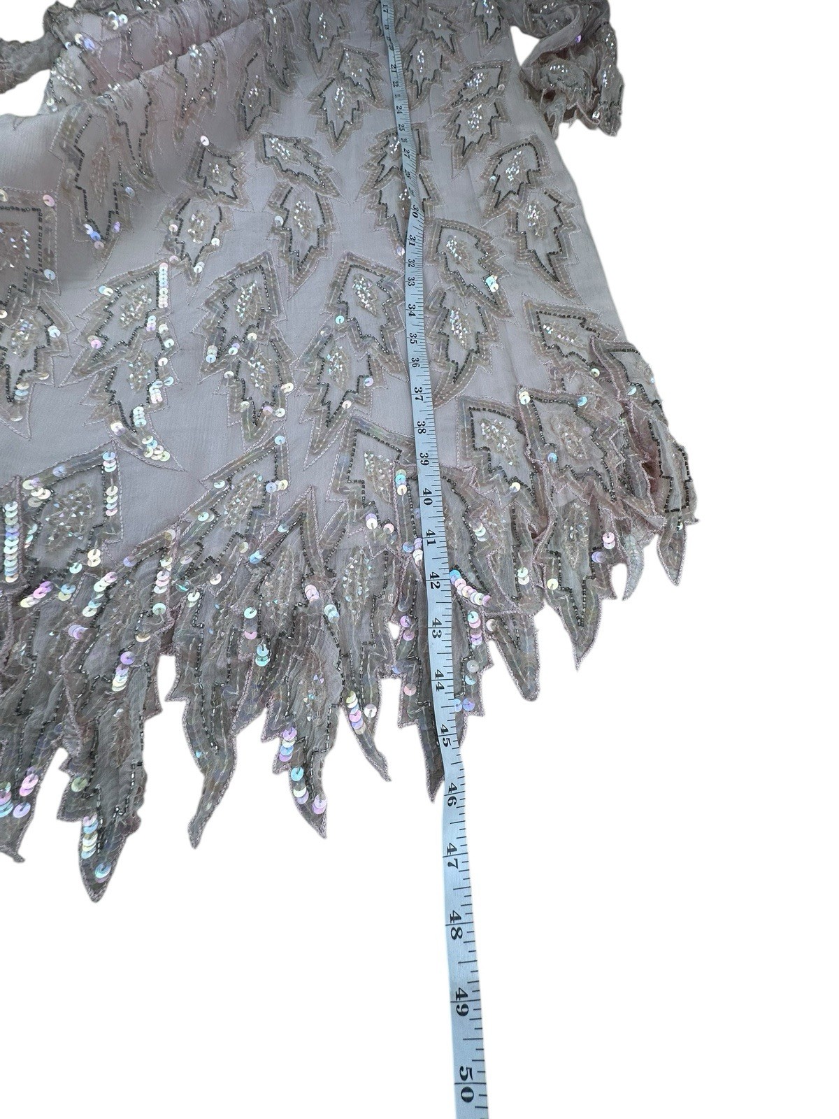 Scala Silk Beaded Sequin Shift Dress L Nude Pink Formal Cocktail Evening