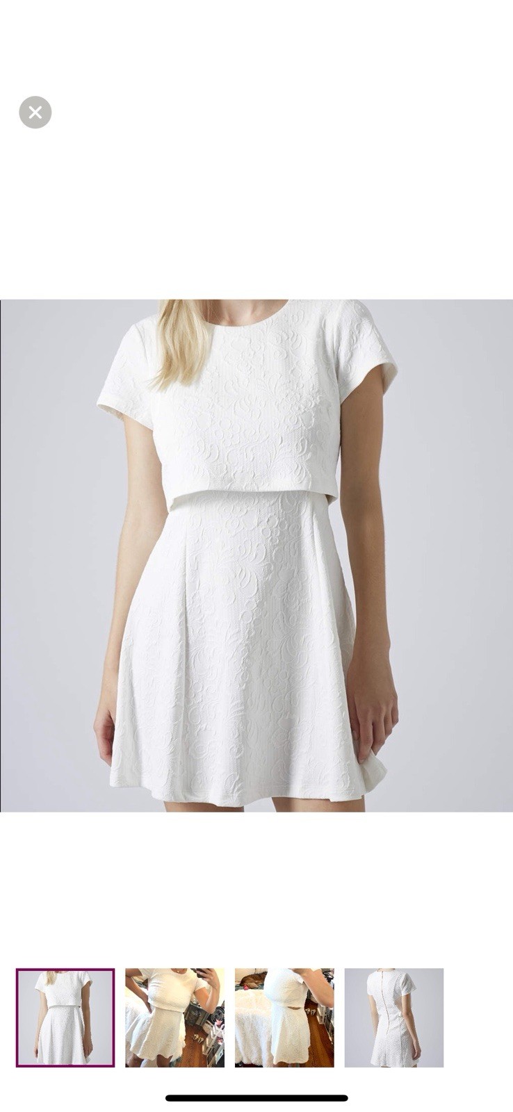 Hem & Thread White Jacquard Textured Fit & Flare Dress w/ Cutouts | Small