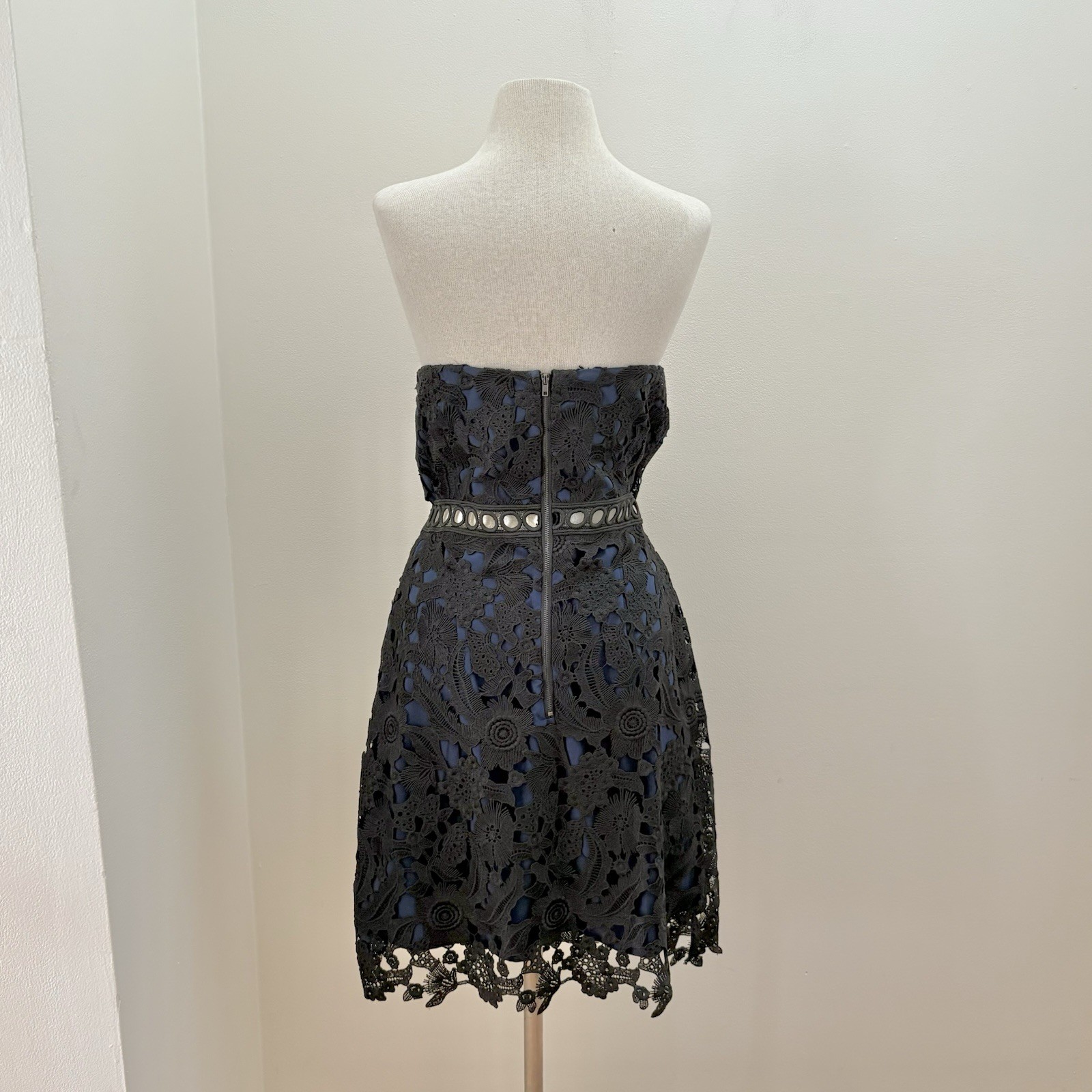 Sam Edelman Black Guipure Lace Strapless Dress Size 12 Large Romantic Summer