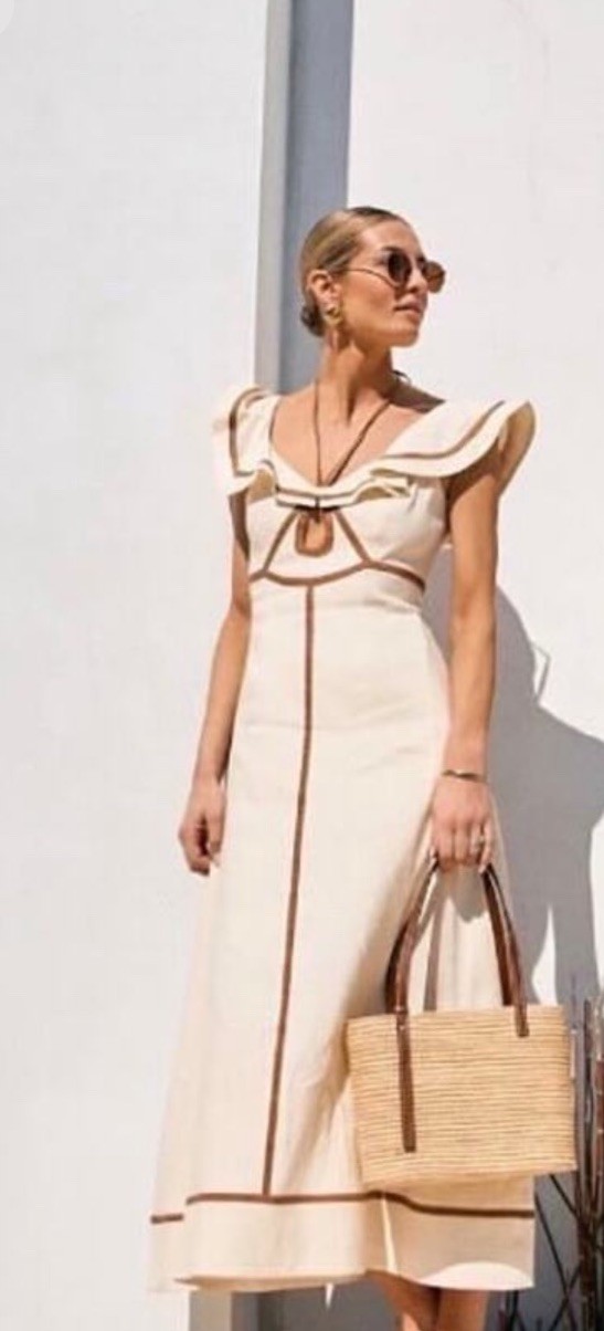 NWT Antonio Melani x MG Style Kurry Dress Womens 16 Tan Brown Flan Flounce NEW