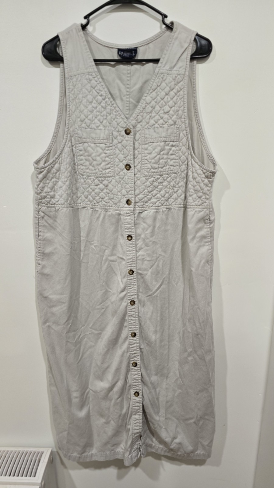 Blue J Jumper Dress XL Button Front Quilted Bodice Maxi Teacher Beige Modest