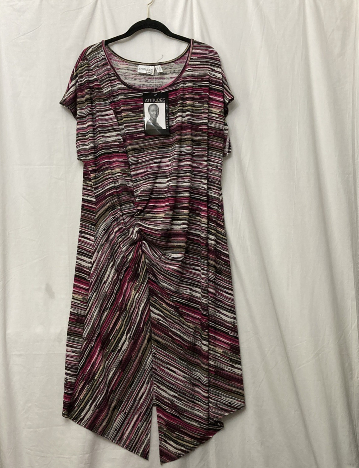 NWT Attitudes by Renee Multicolor Asymmetrical Straight Dress w/Rouching – SZ 2X