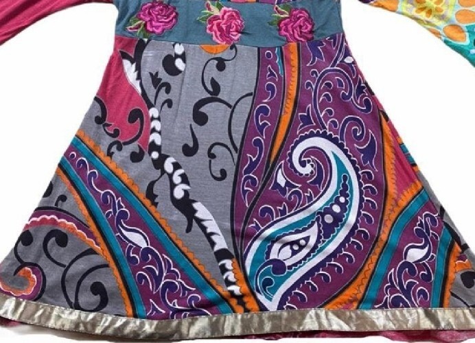 Desigual Size A-Line Plunge Batwing Vintage Gypsy Boho Hippy Midi Dress M/L