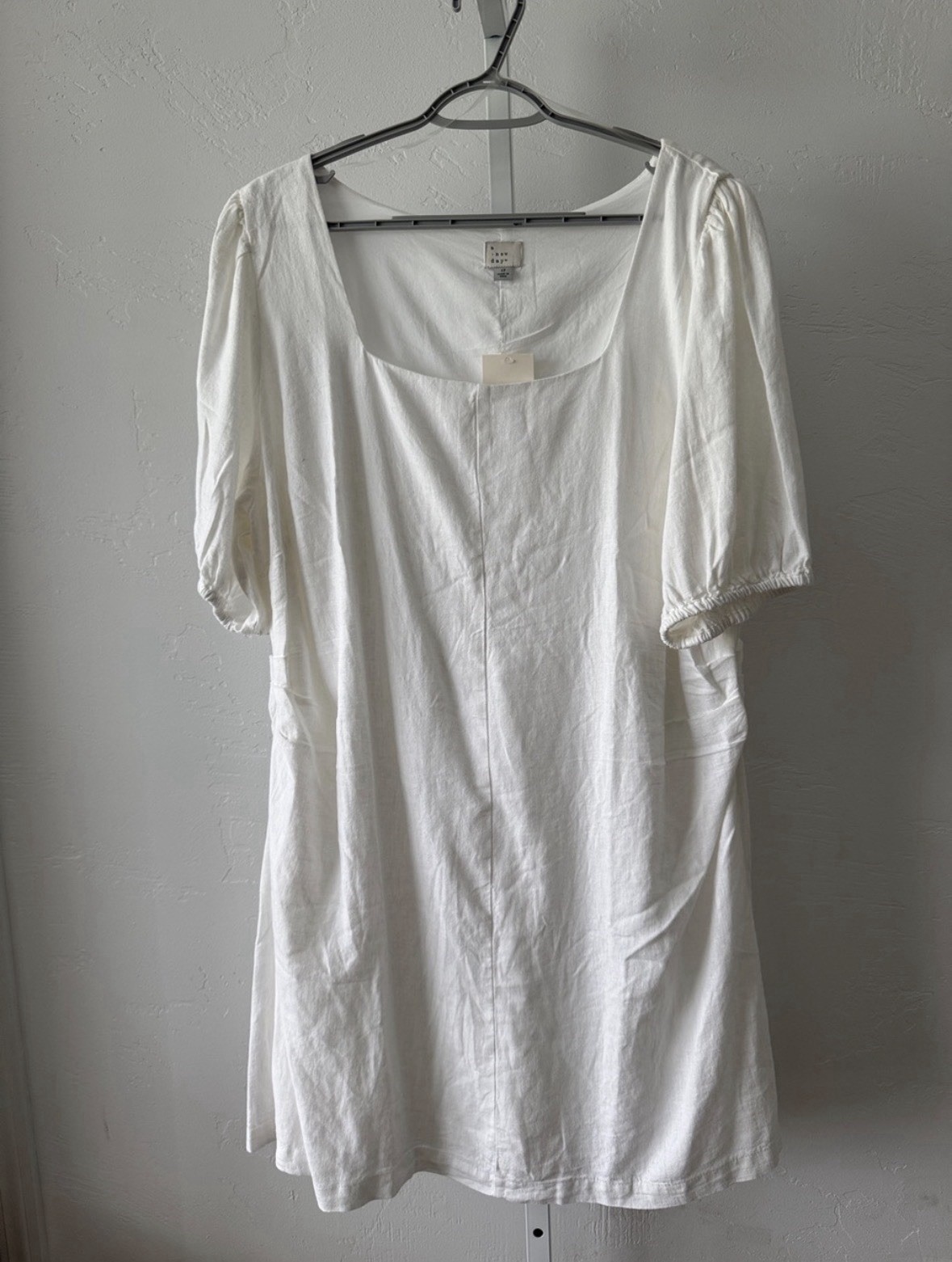 A New Day Women’s White Solid Square Neck Puff Sleeve Linen Blend Mini Dress 17