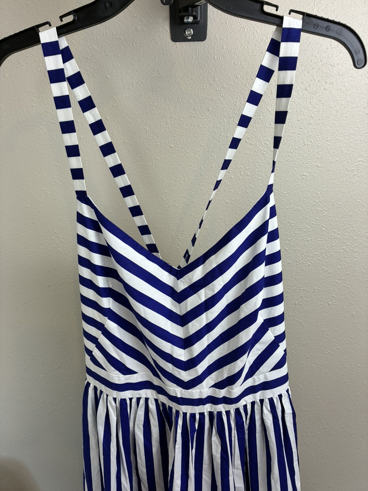 NWT J.Crew Striped Ruffle Maxi White Navy Belted Cotton Tank Dress Size 14