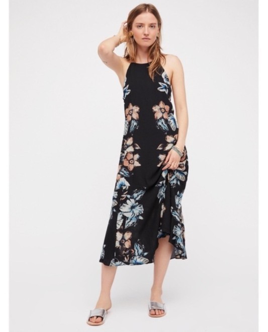 NWOT Free People Back to you Floral Midi Dress w/ Cut-out Sides in Black Size S