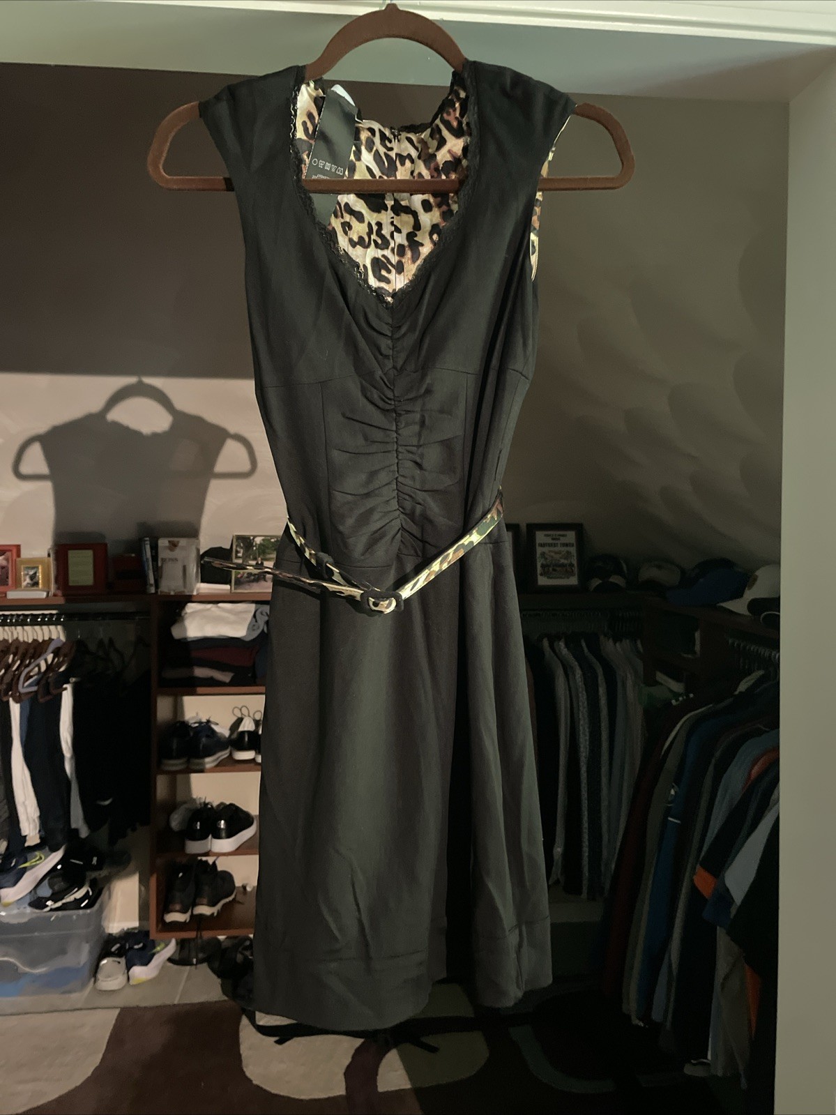 BEBE Black & Leopard Reversible Silk Dress XS NWT