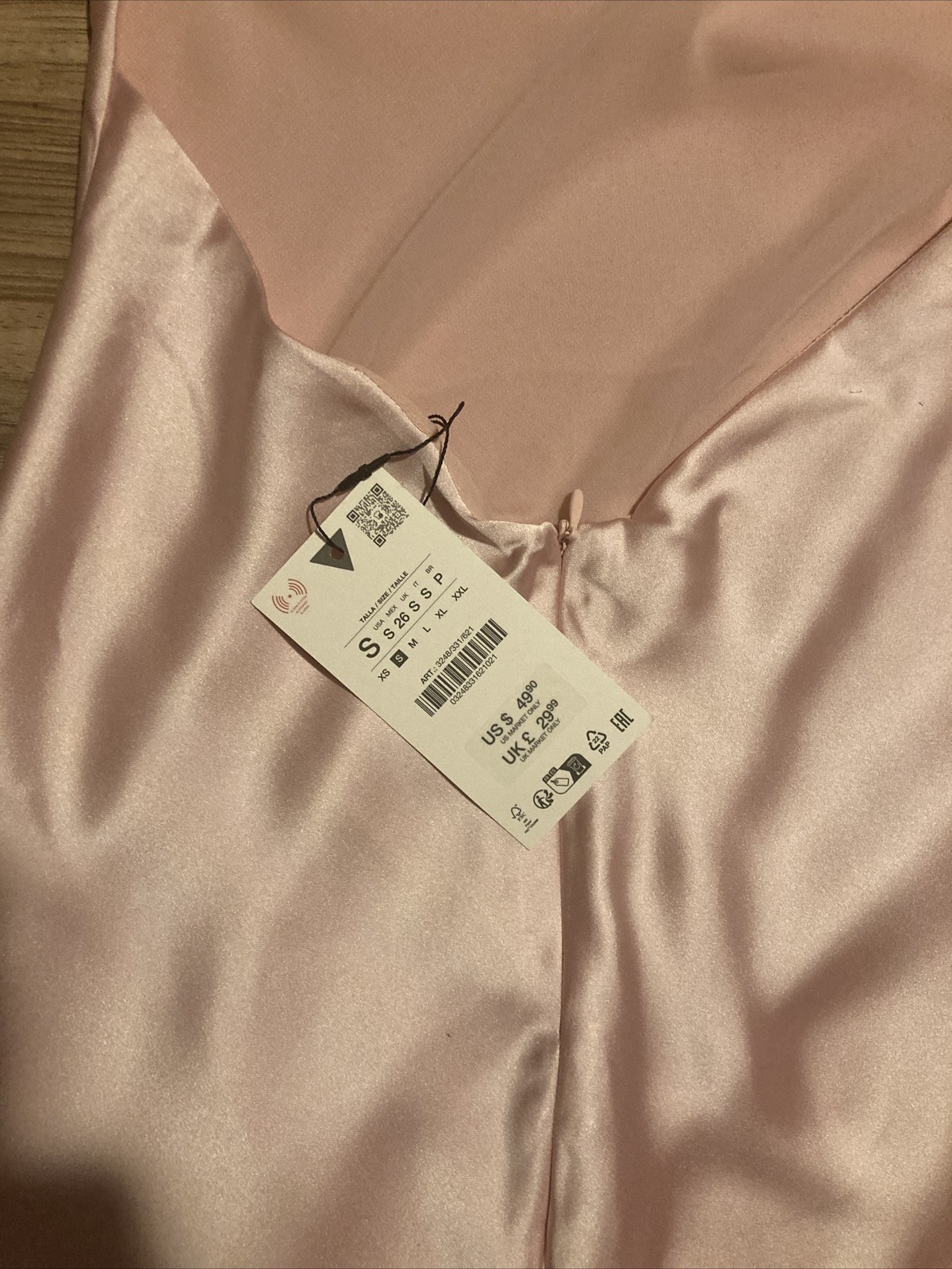 Zara Sleeveless Straps Back Lined Pink Satin Maxi Dress Size S