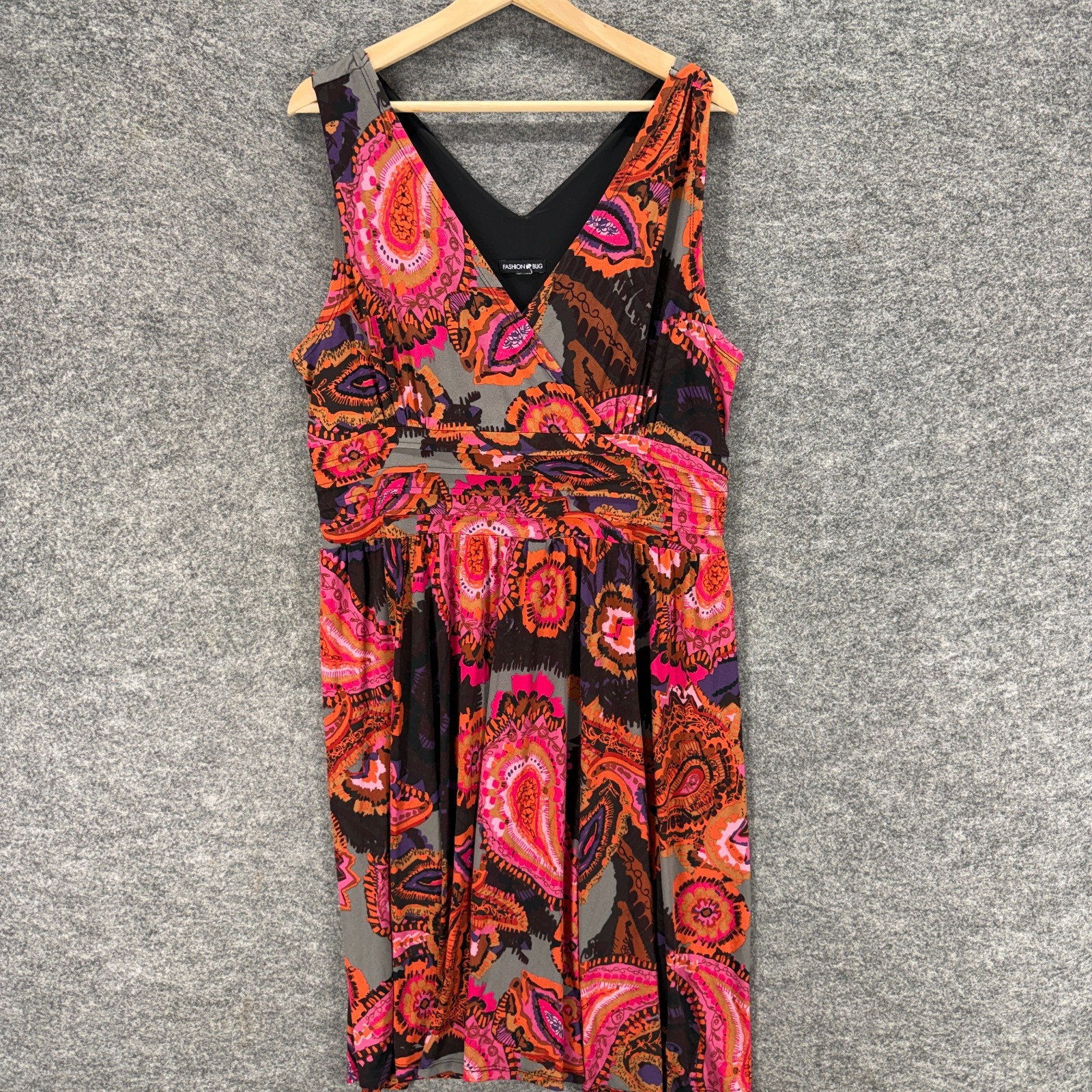 Fashion Bug Dress Women M Medium Black Paisley Shift Midi V-Neck Sleeveless