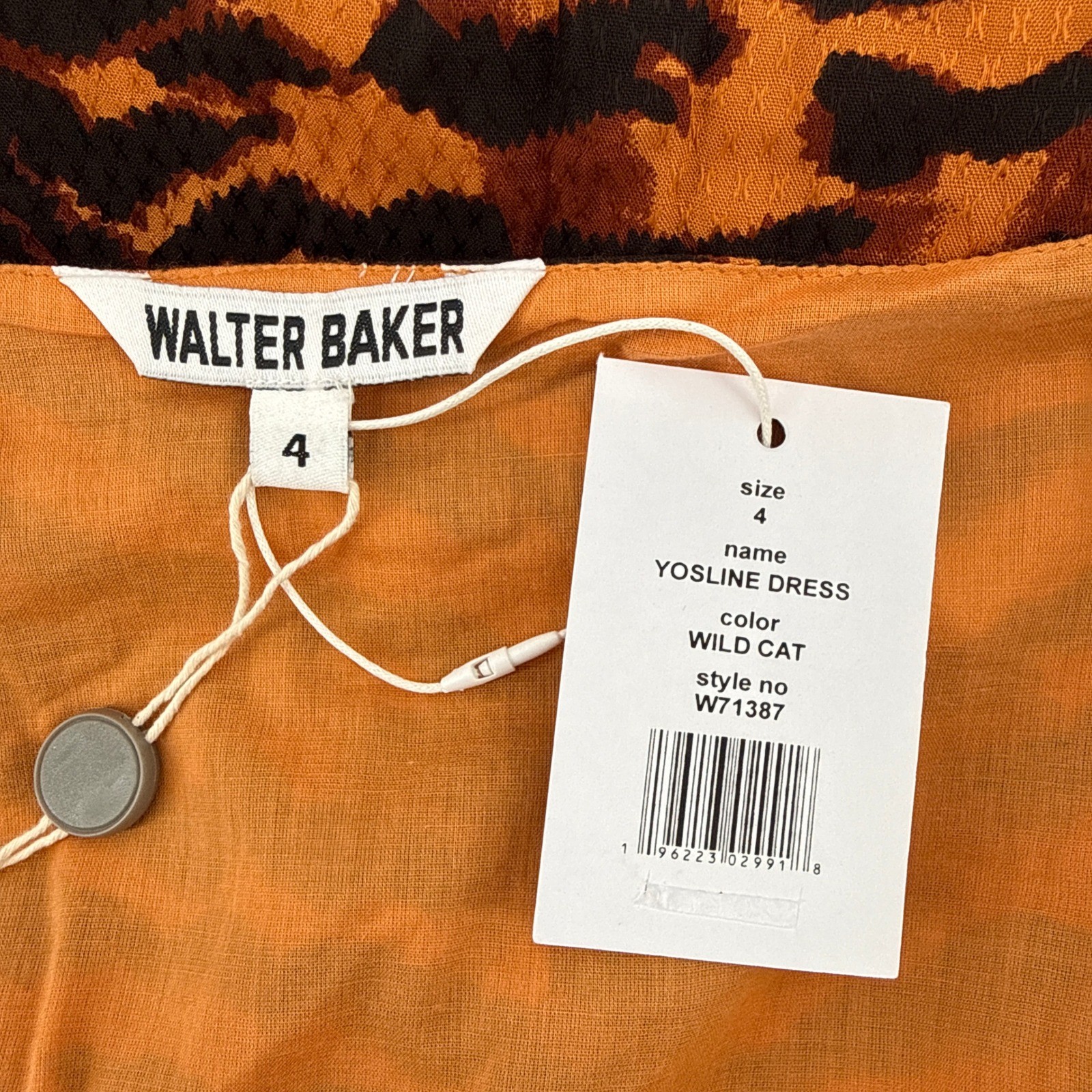NWT Walter Baker Yosline Dress Wild Cat Tiger Print Square Neck Orange Black 4