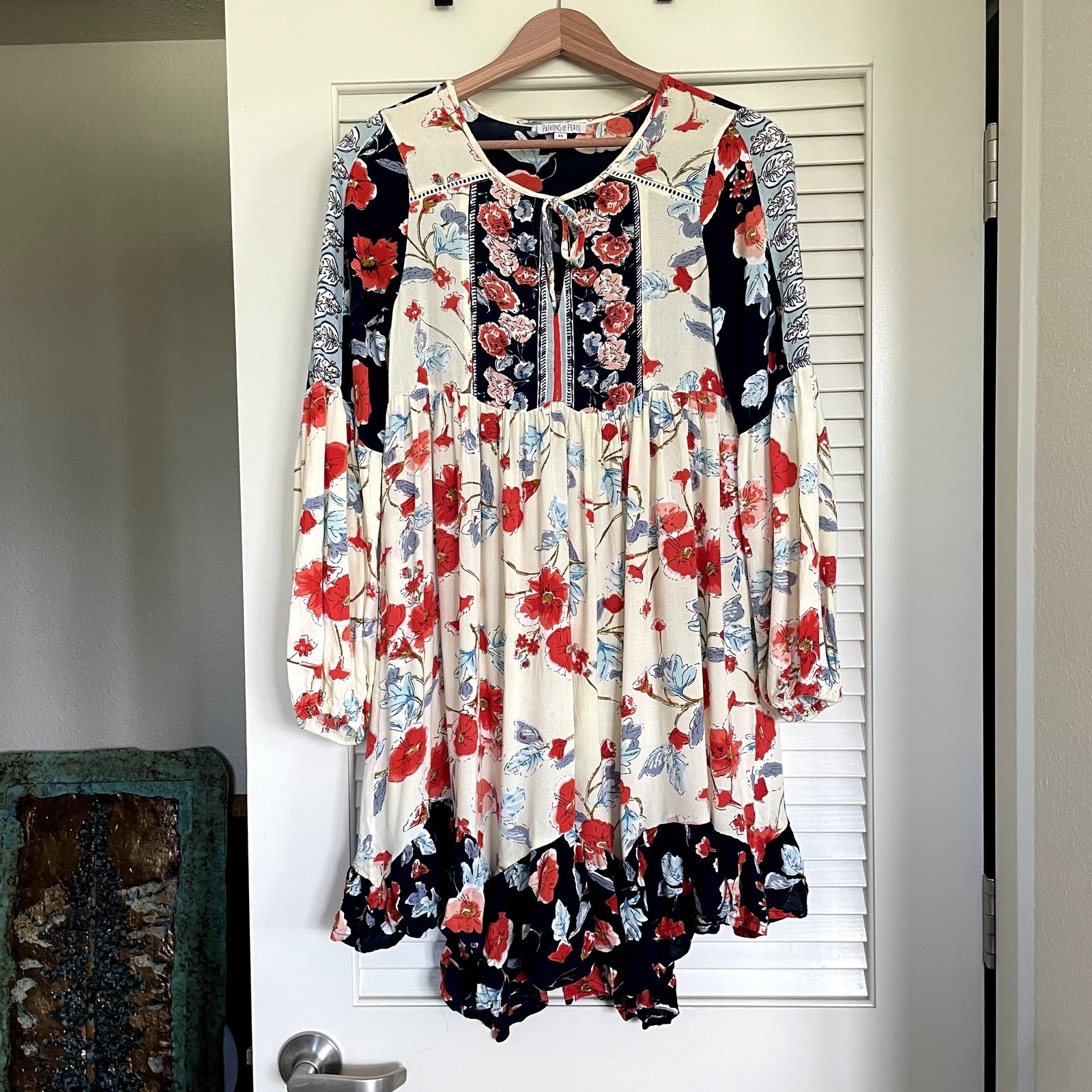 Patrons of Peace Patchwork Floral Babydoll Dress XS Americana Boho Summer 4th