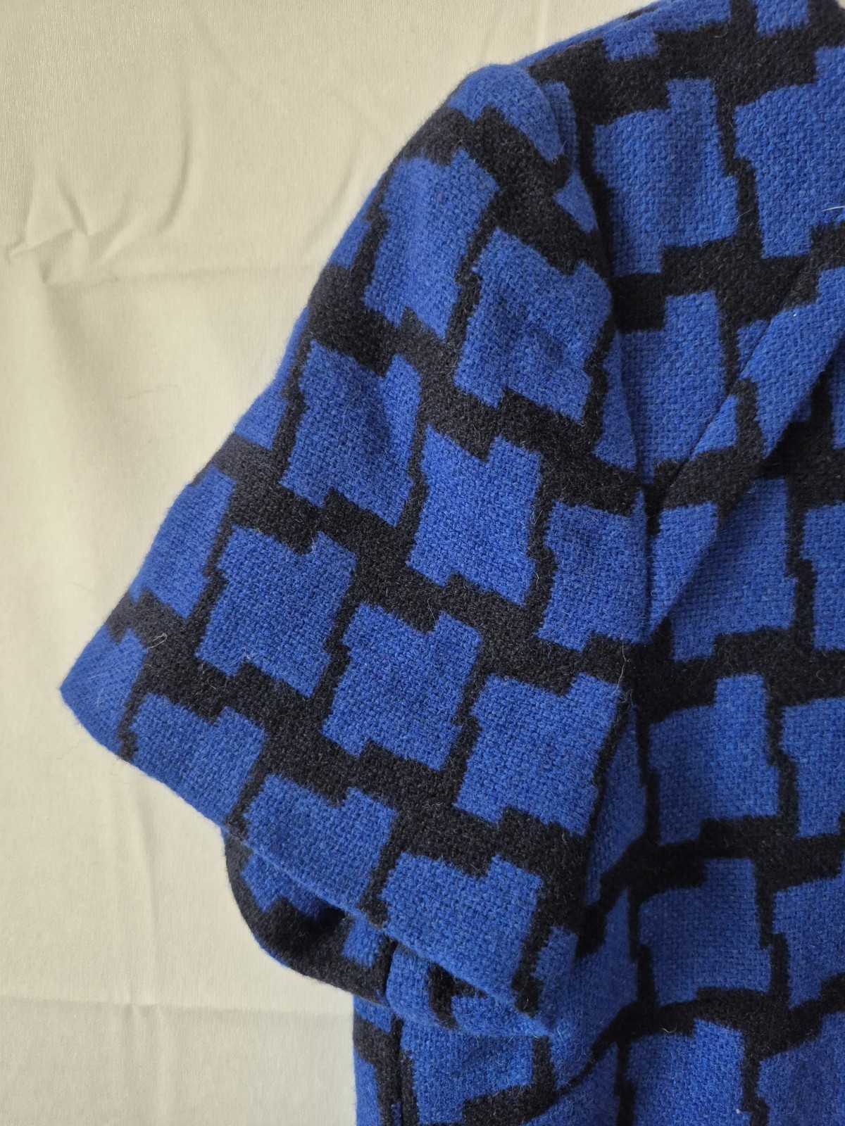 Hobbs London Blue Black Geometric Shift Dress Size 10 Wool Blend Lined Smart