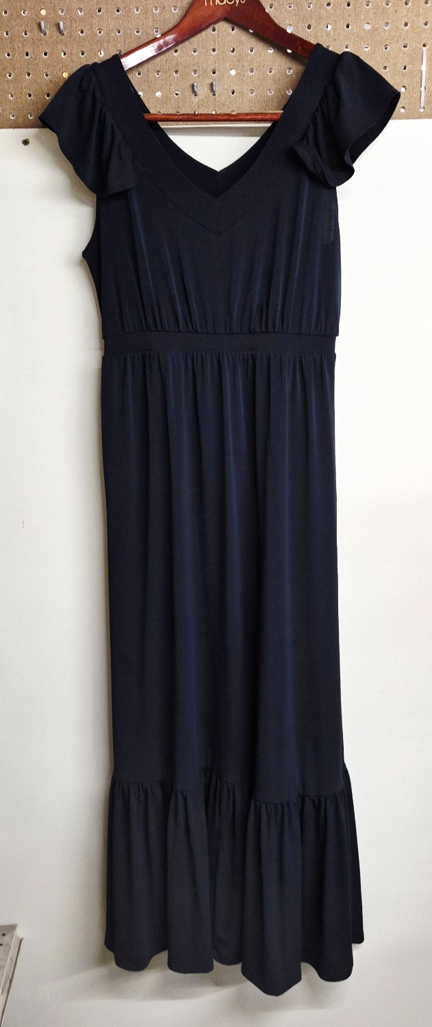 IMAN Women’s Elegant Pullover Black Maxi Dress Ruffled Cuff Sleeves Size Small!