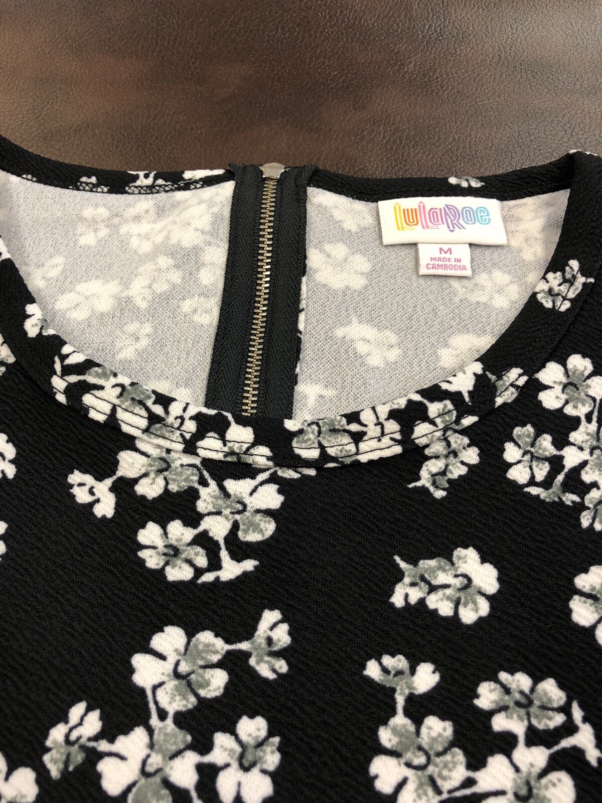 Lularoe Medium NWT Women Amelia Black White Cherry Blossom Pleated Dress 🦄 8-10