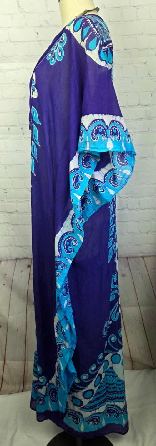 Batik Kaftan Dress Coverup Muumuu Handmade 100% Cotton Tropical Beachy Tribal L
