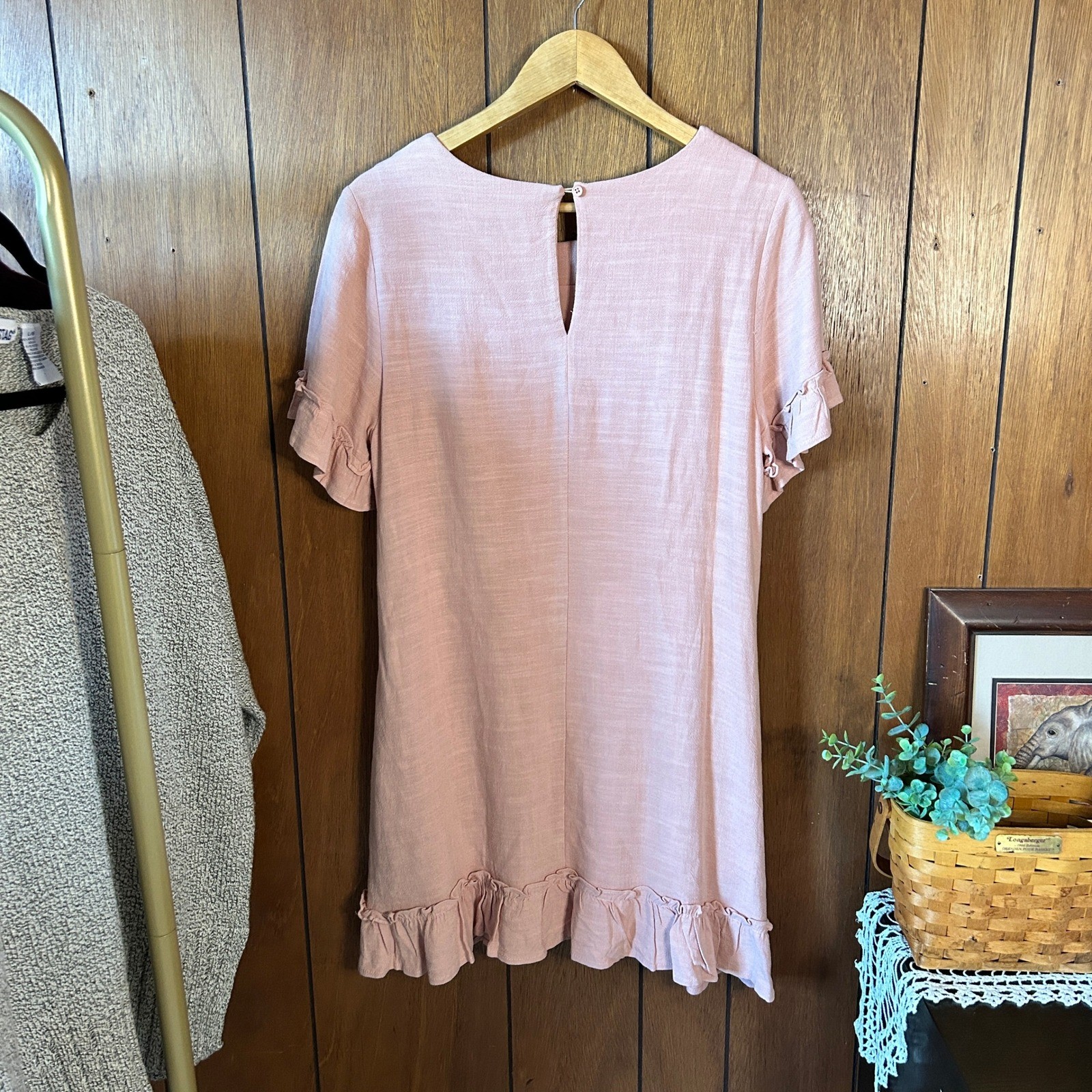 Very J Womens Pink Ruffle Short Sleeve Casual Mini Dress