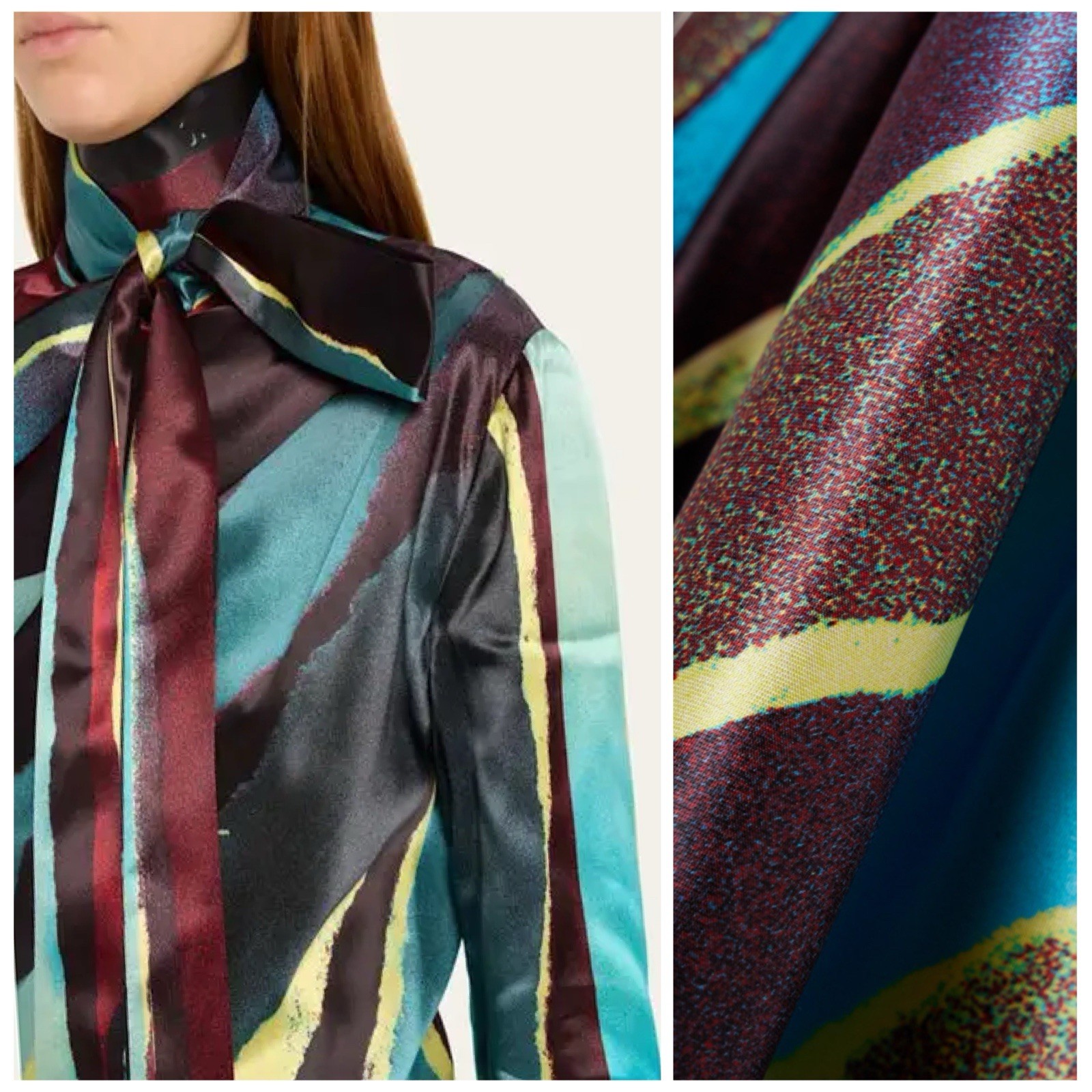 Christopher John Rogers Wheatpaste Satin Maxi Dress Scarf Neck Multicolor 4 🟡