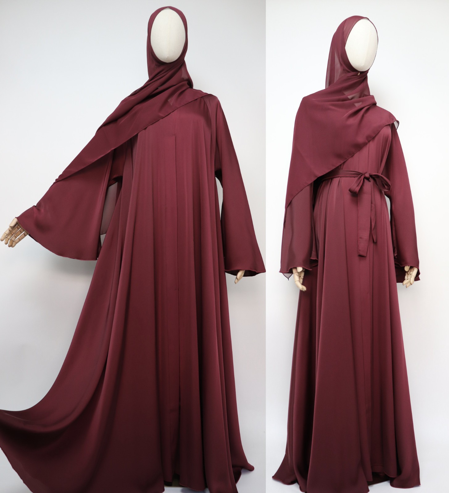 Dubai Abaya Crinkle Open Flare Umbrella Muslim Women Modest Dress Ruby