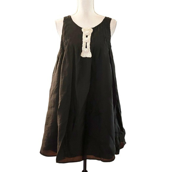 Miss Me Collection Pearl Embellished Sleeveless A-line Swing Dress Women Large