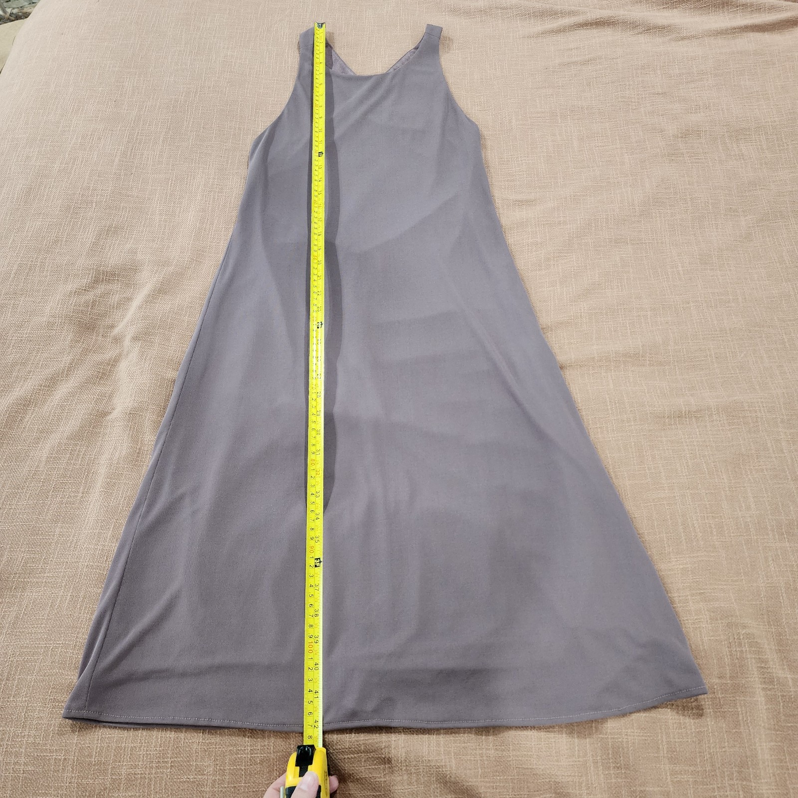 Laundry Shelli Segal Dress Size 12 Taupe Criss Cross Open Back Pullover Lined