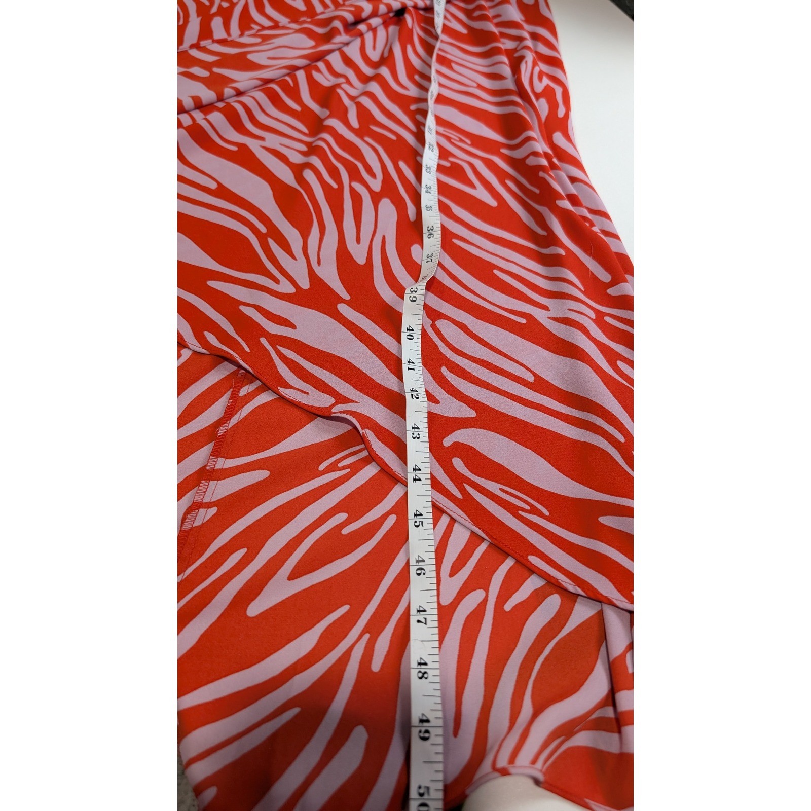 Cabi Zebra Print Midi Dress Red Lavender Faux Wrap Tulip Hem 5795 Womens Small
