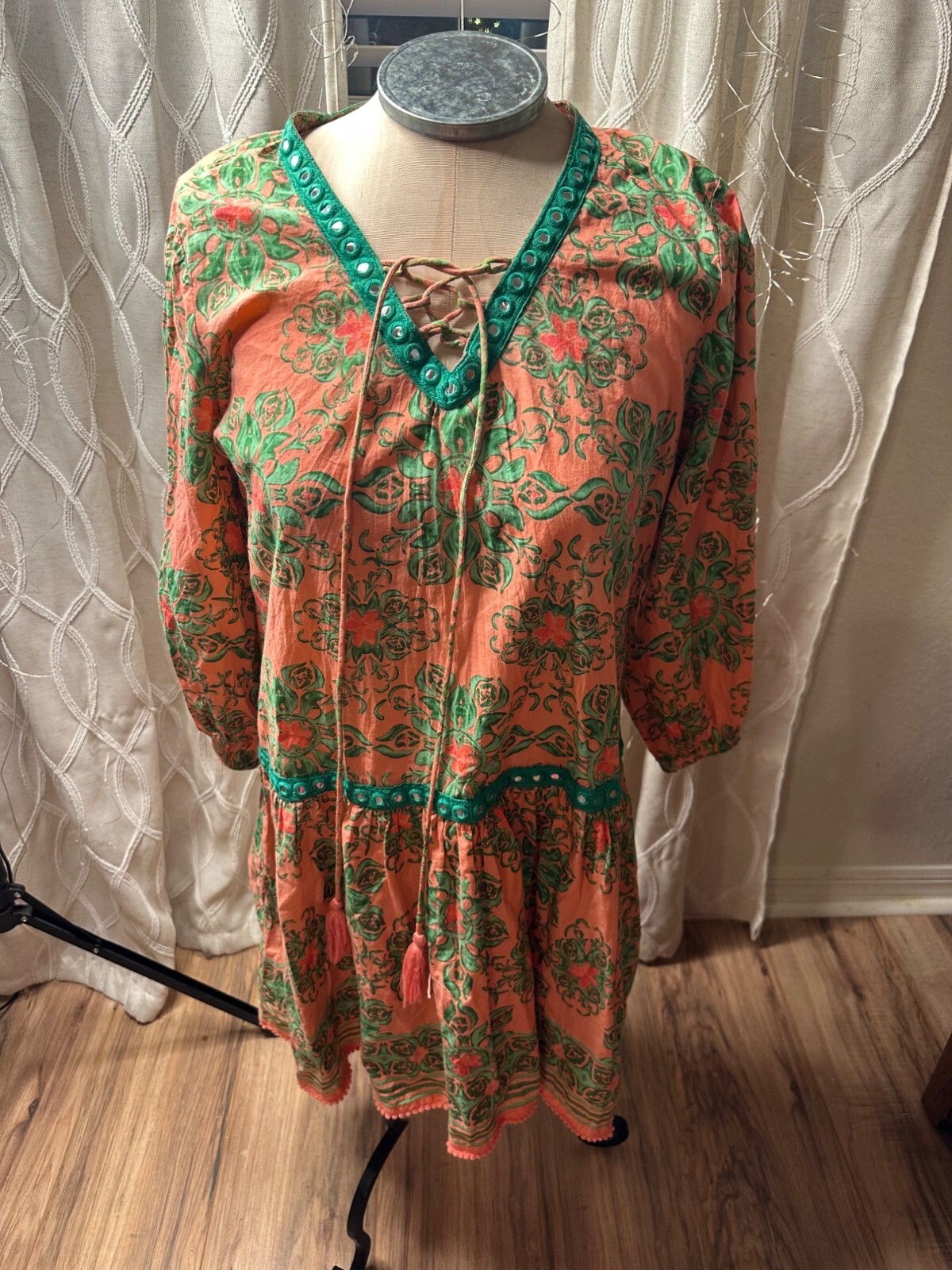 ModaPosa Womens S Floral Boho Sundress Lace-Up Neckline Cotton Maternity Beach